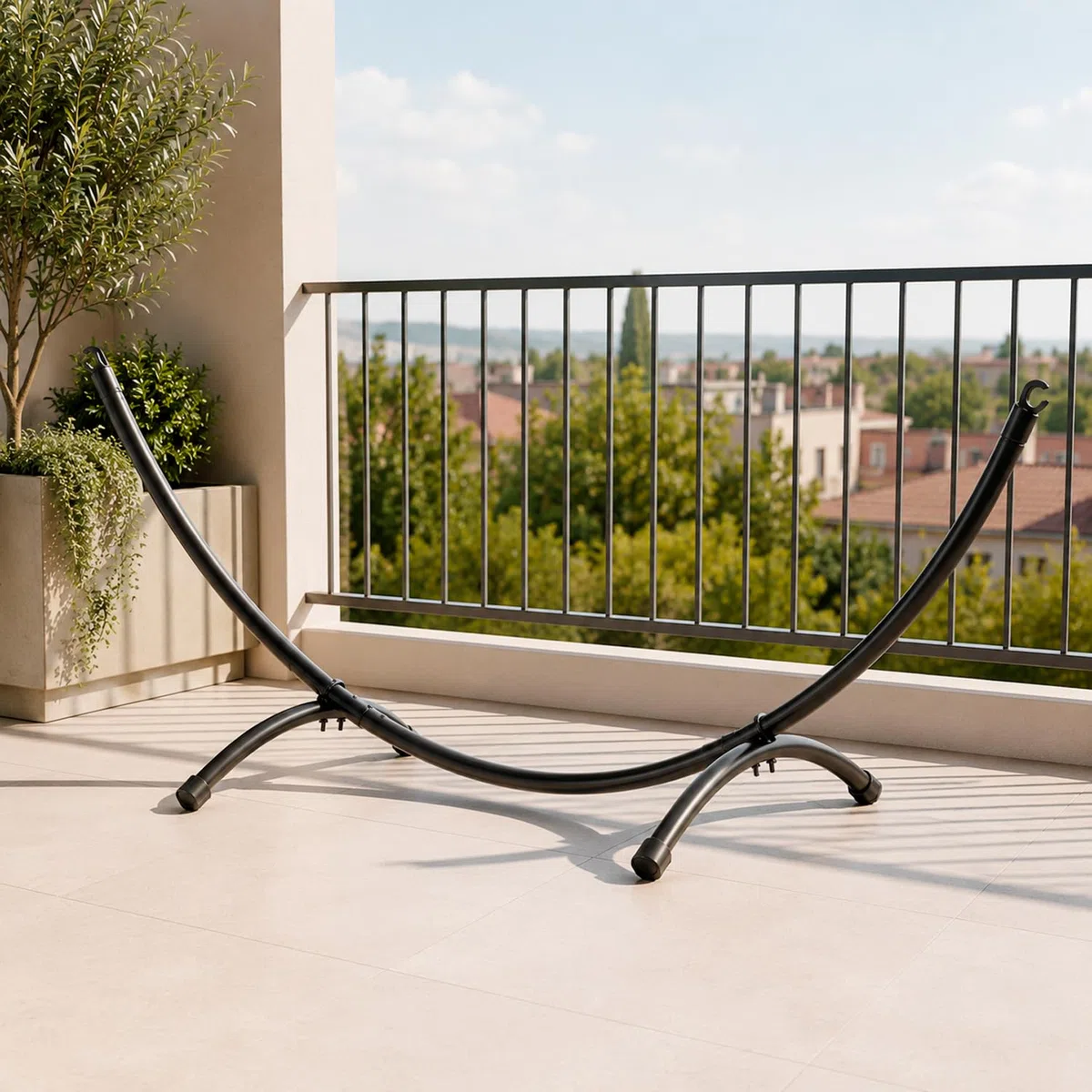Struttura Per Amaca In Acciaio Con Supporto Ad Arco Ganci Laterali Capacità 150 Kg Montaggio Facile Per Giardino Terrazzo Balcone E Relax Outdoor 300 X 90 X 100 Cm Nero