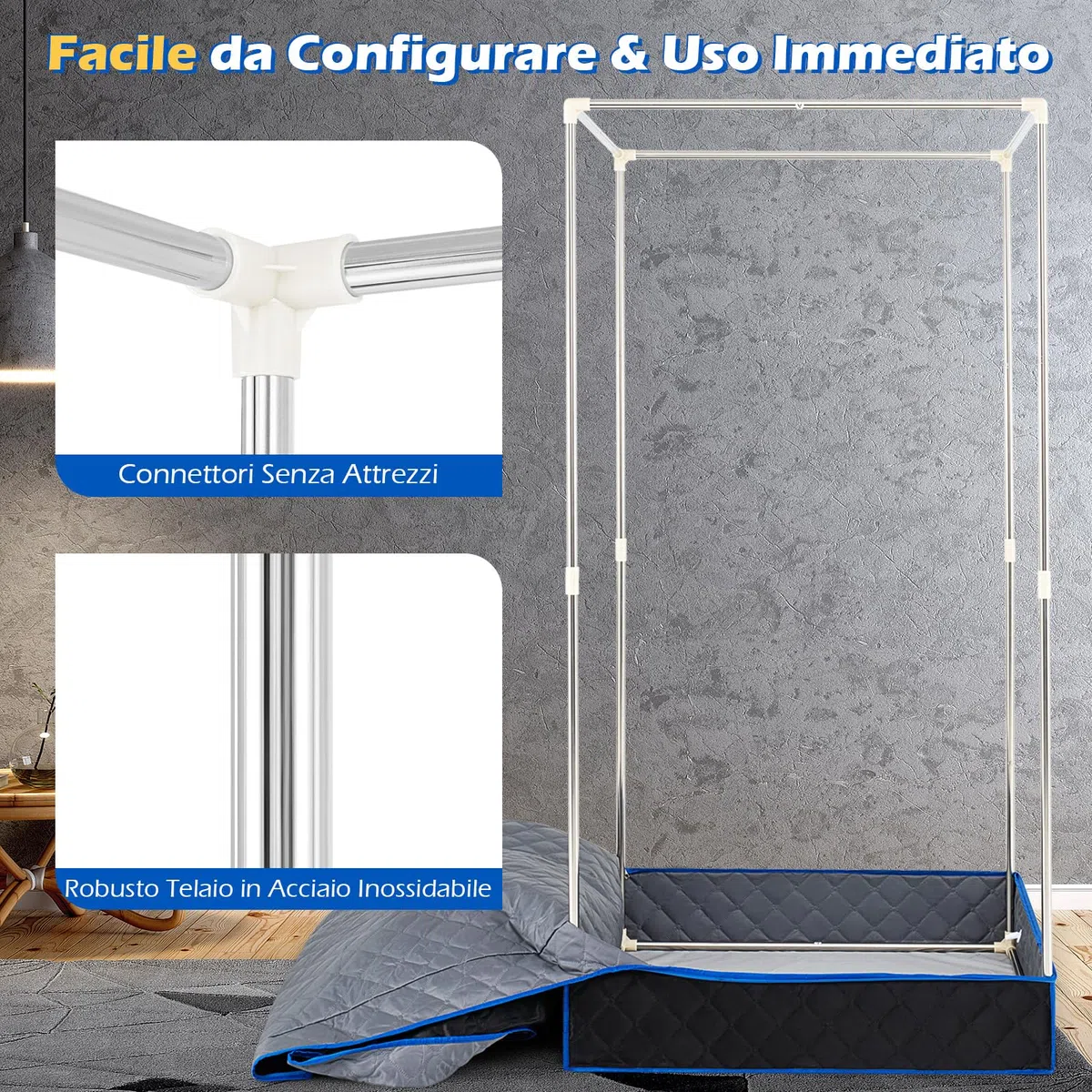 COSTWAY Cabina Sauna a Vapore 3L 1200W Riscaldamento Rapido 15 Livelli Temperatura Timer 99 Minuti Sedia Pieghevole Tappetino Blu