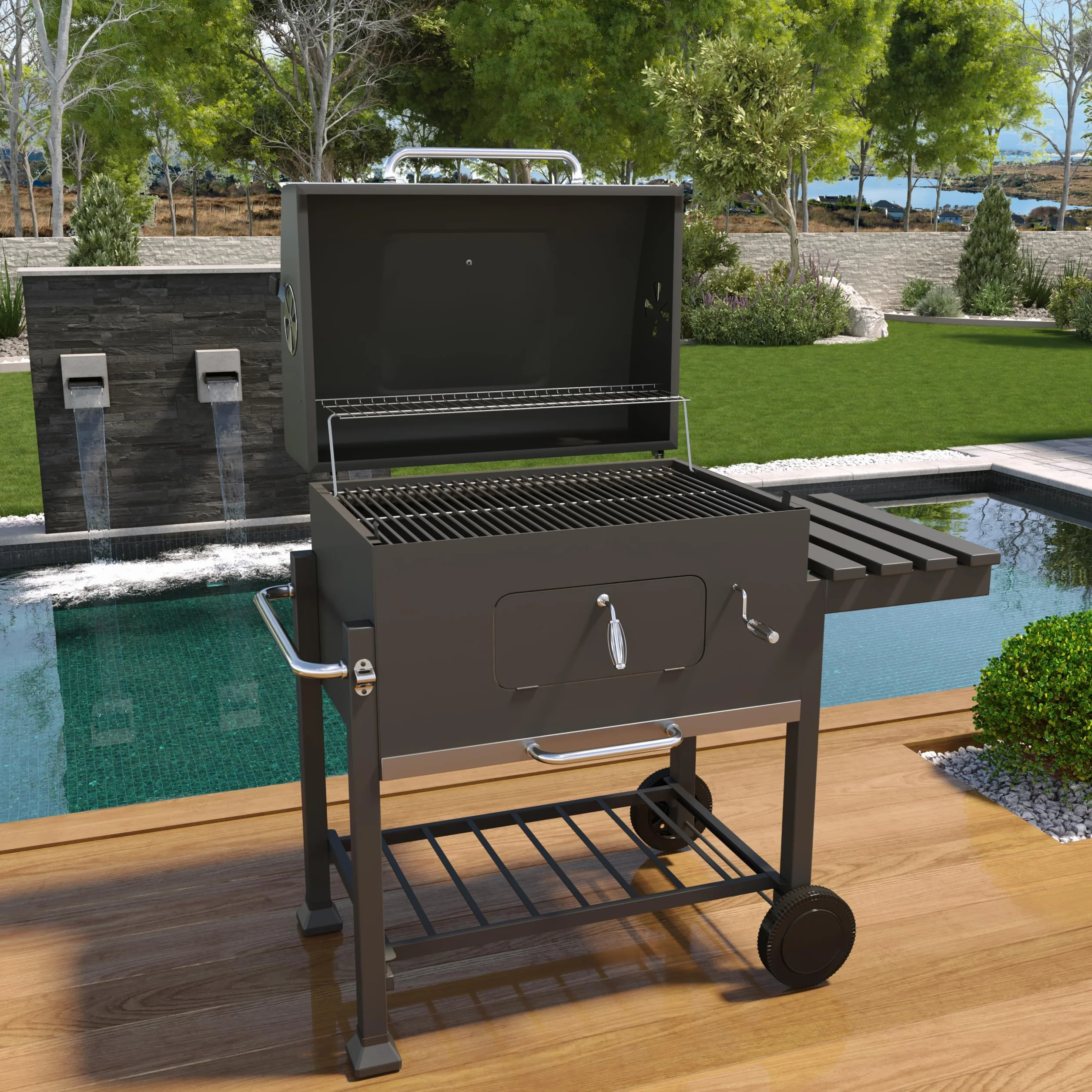 BRICOZONE Barbecue A Carbone In Acciaio Con Termometro Integrato Griglia Regolabile In Altezza
