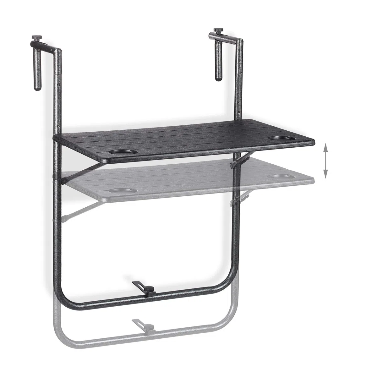 Relaxdays Tavolino Pieghevole per Balcone, 3 Altezze Regolabili, 59,5x36 cm, Effetto Legno Nero