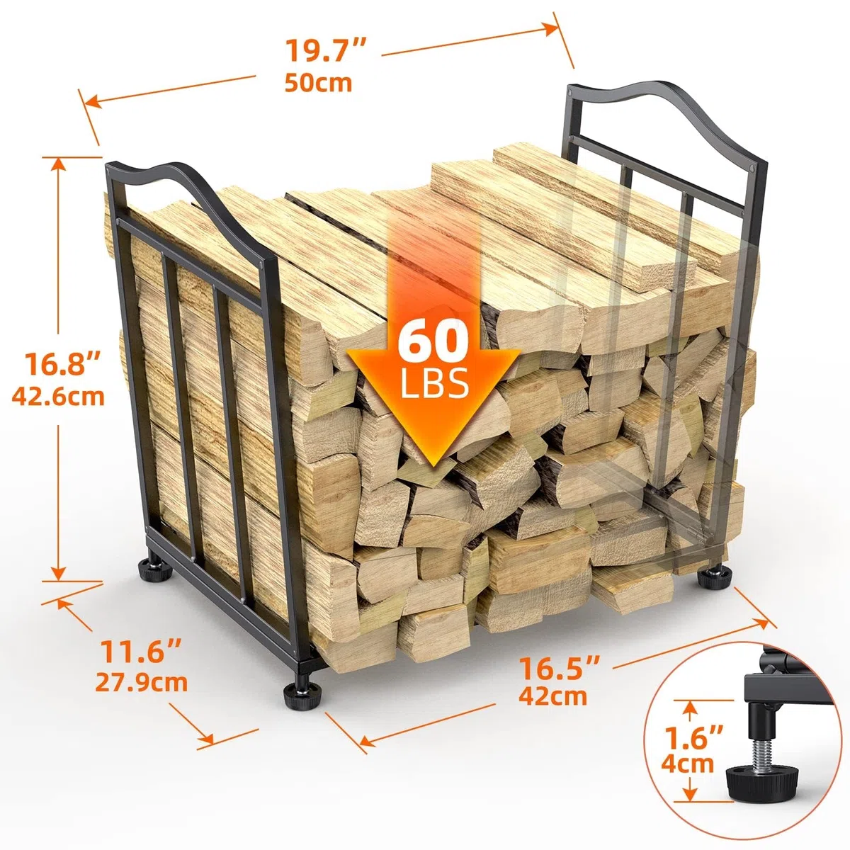 STLOVe Rack di Legna da Ardere, Scaffale Portalegna in Metallo per Camino, Capacità 50 Kg