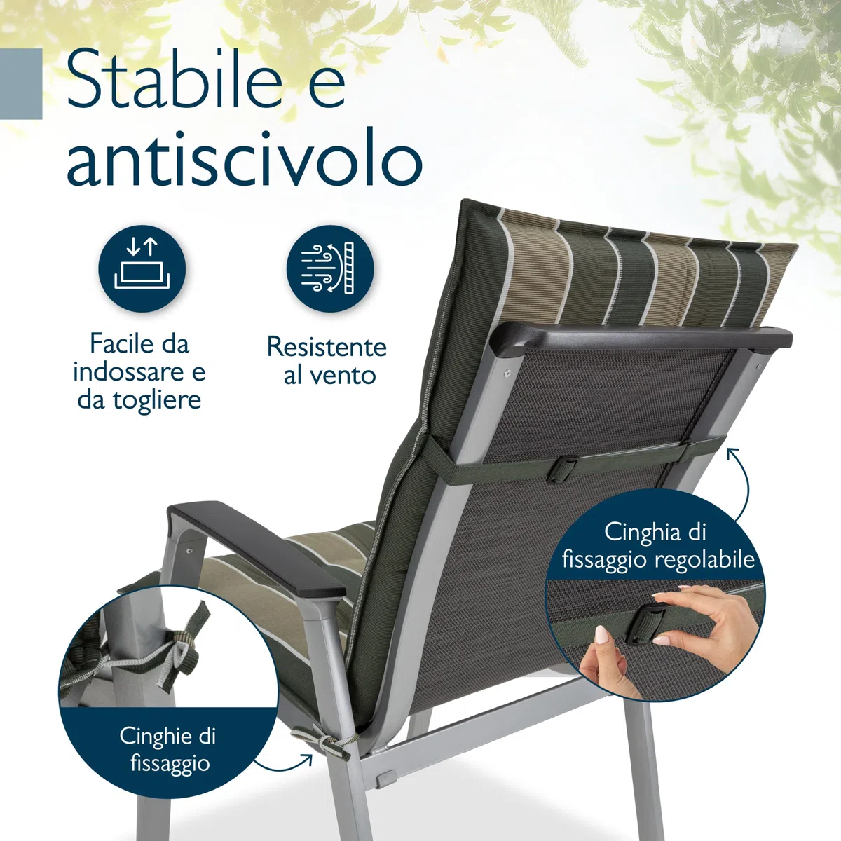 Set di 4 Cuscini Schienale Basso 100x50 cm Verde a Righe Spessore 8cm per Sedia Giardino Resistente UV Antiscivolo