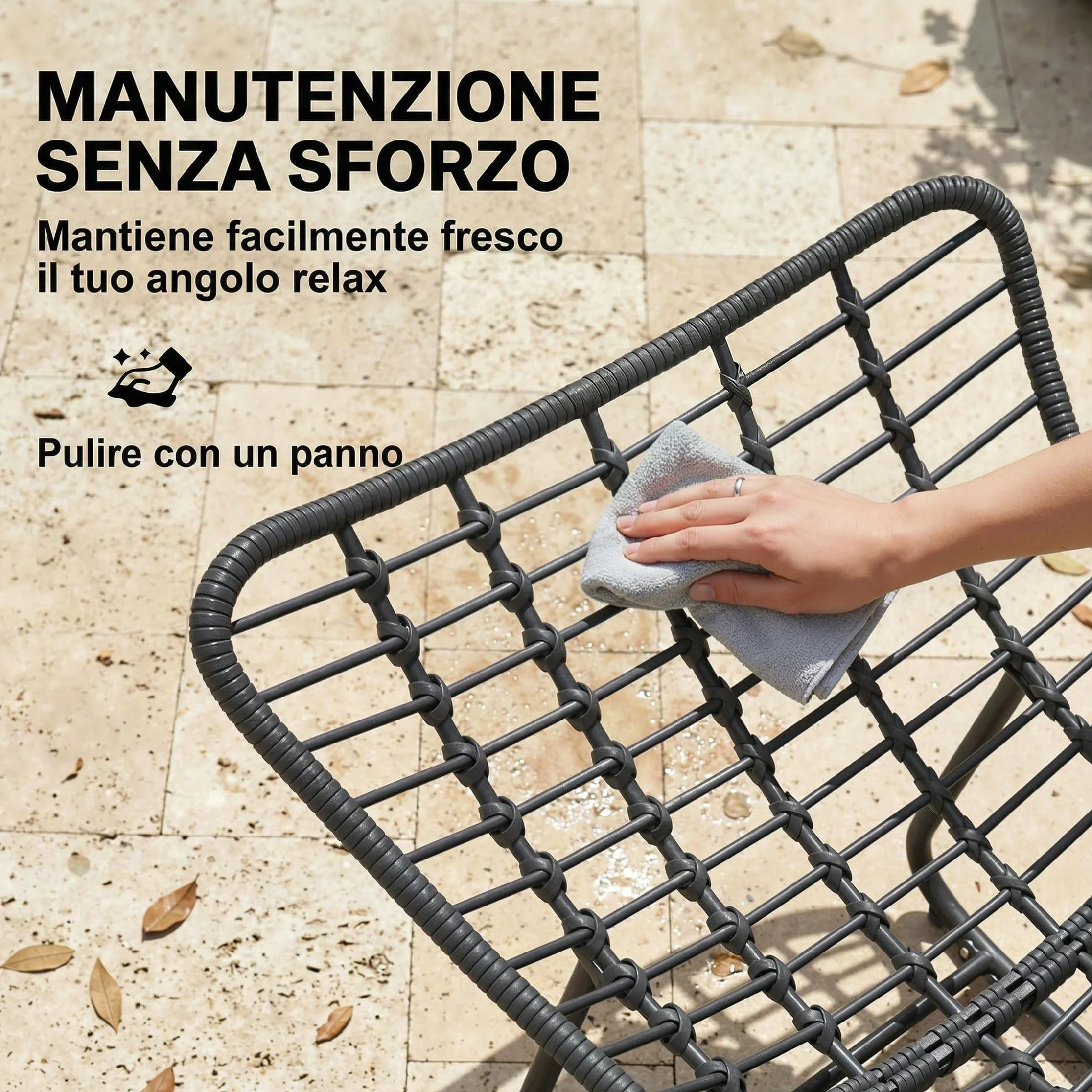 Outsunny Sedia a Dondolo in Rattan Oversize con Cuscino, Struttura Metallo Zincato, Max 120 kg, Grigio Scuro