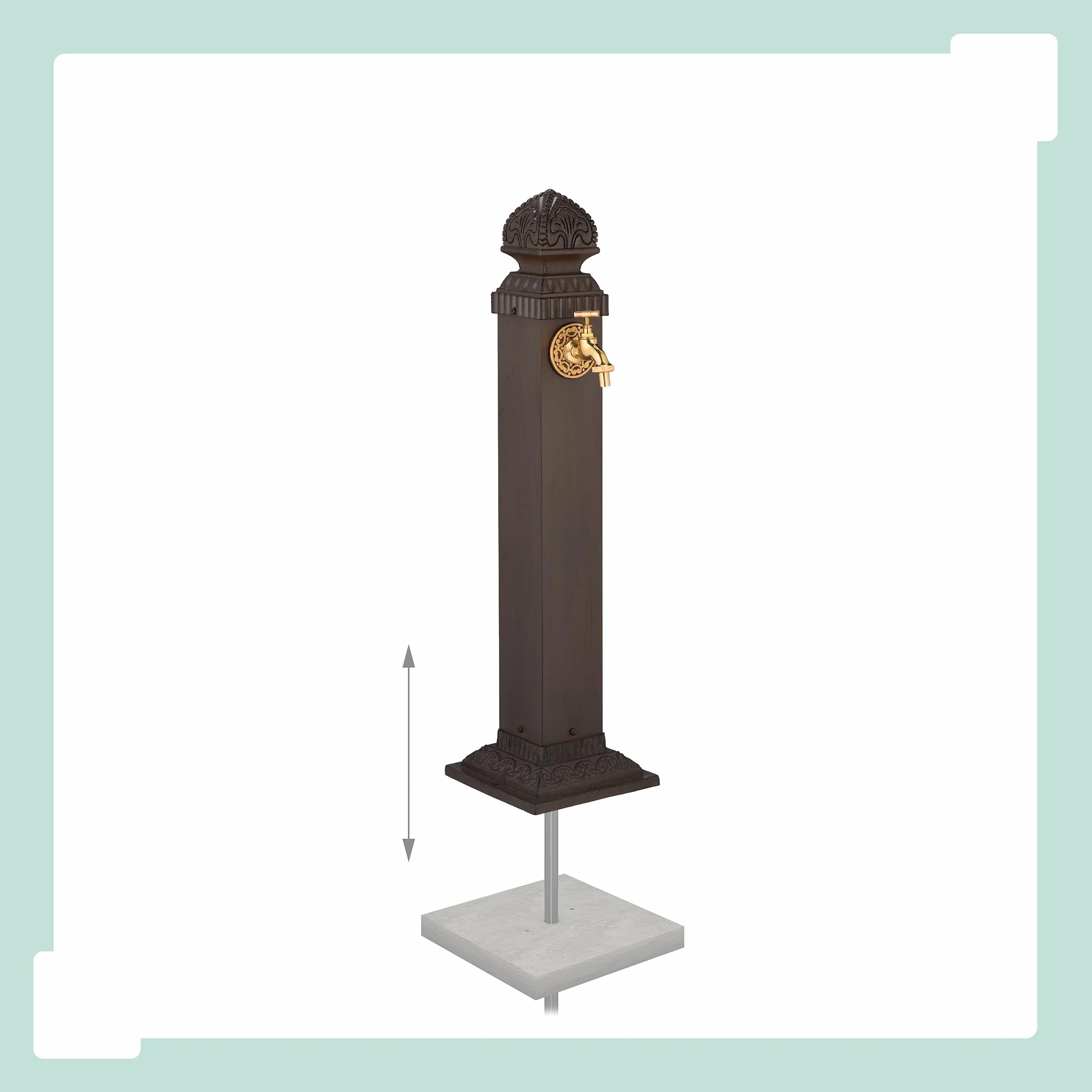 Relaxdays Fontana da Giardino in Stile Antico, Fontanella a Colonna con Rubinetto Esterno, HLP: 81x21x24,5 cm, Marrone