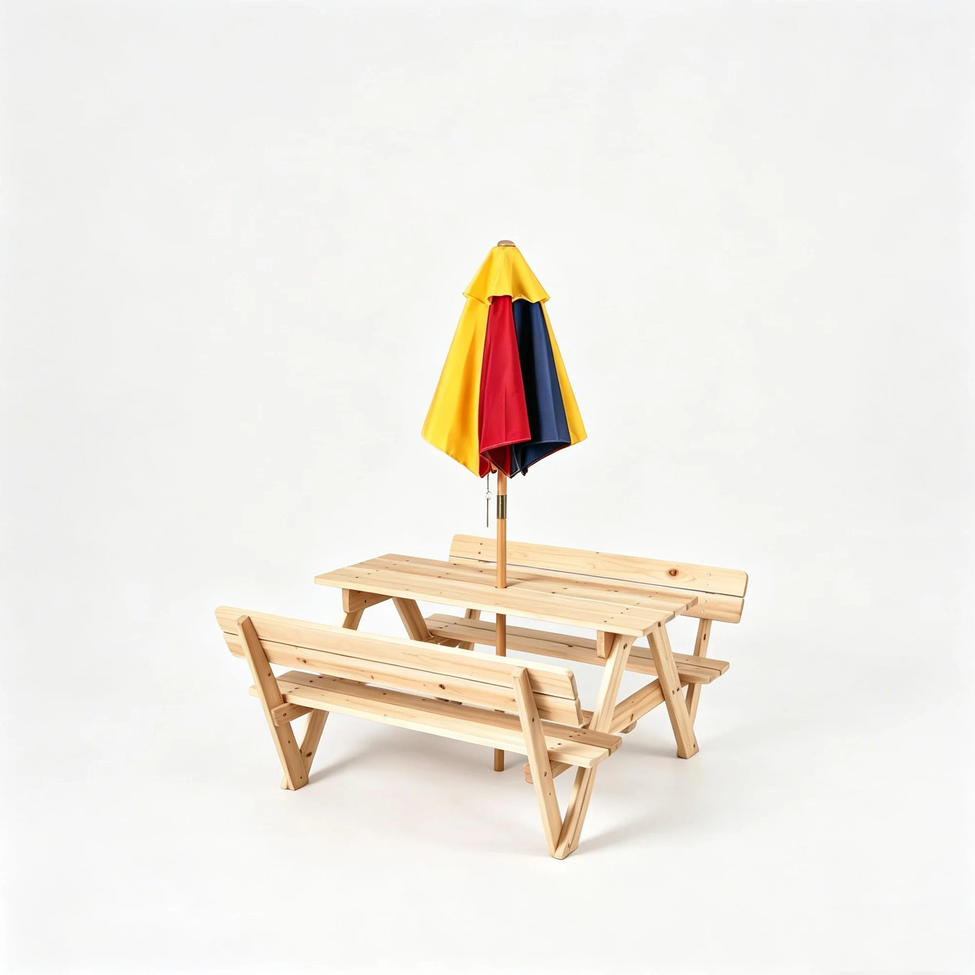 LIFEZEAL Tavolo da Picnic per Bambini con Ombrellone Rimovibile Legno Abete 4 Posti 3-8 Anni