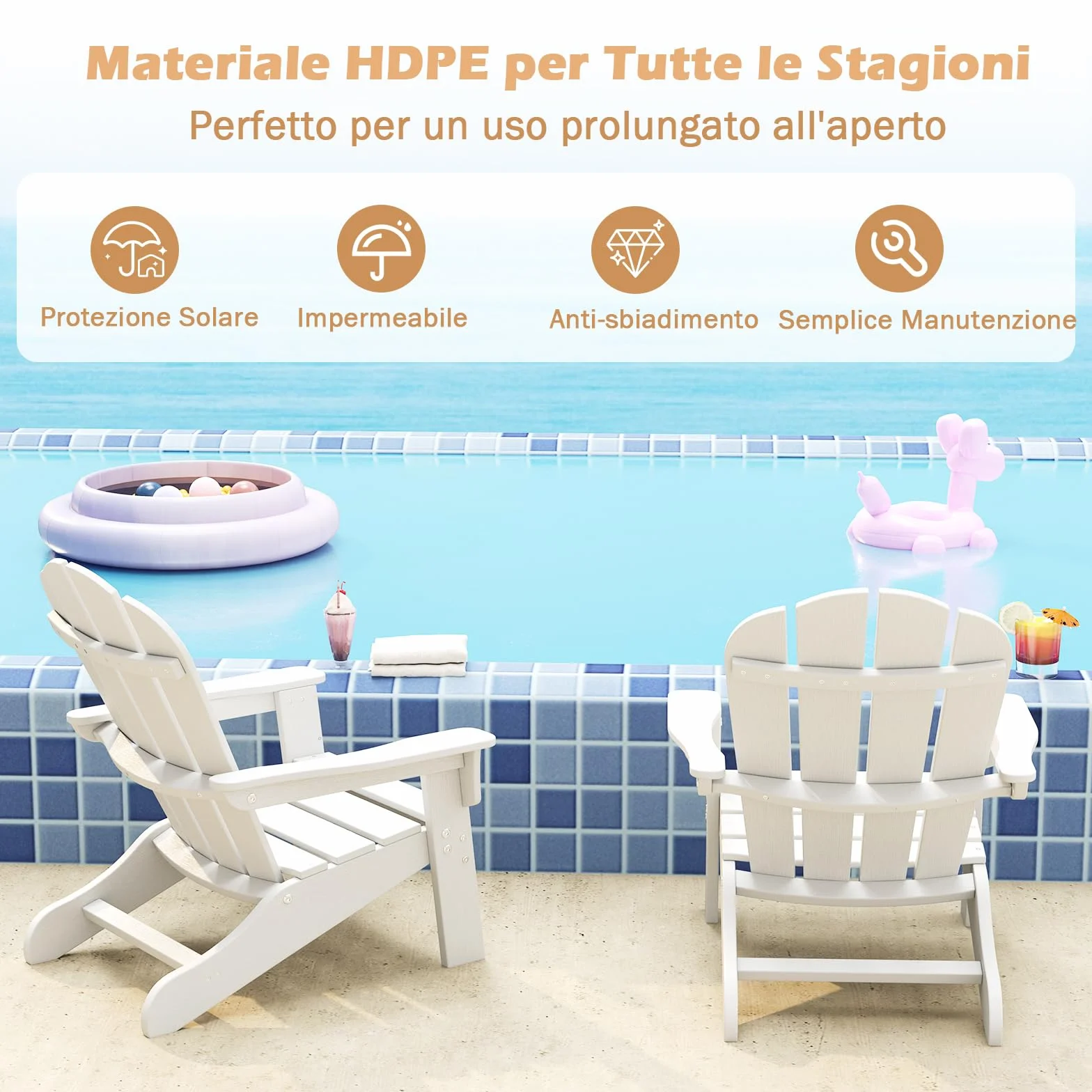 RELAX4LIFE Sedia Adirondack per Bambini con Schienale Alto e Braccioli per Interno ed Esterno, Sedia da Patio in HDPE Resistente per Bambini da 3 a 8 Anni per Giardino, Prato, Cortile (Bianco)