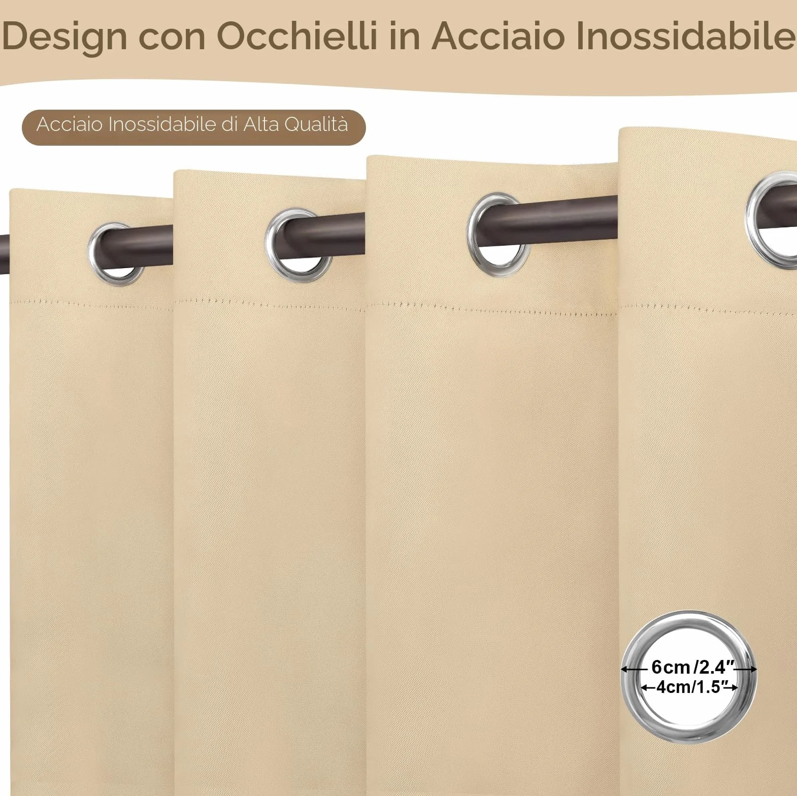 Tende da Esterno Impermeabile,2 Pezzi Tende per Esterno con Anelli,Tende per Gazebo Esterno Oscurante,Tende Idrorepellente per Esterni per Balconi,Terrazzo,Veranda,132x215cm,Beige