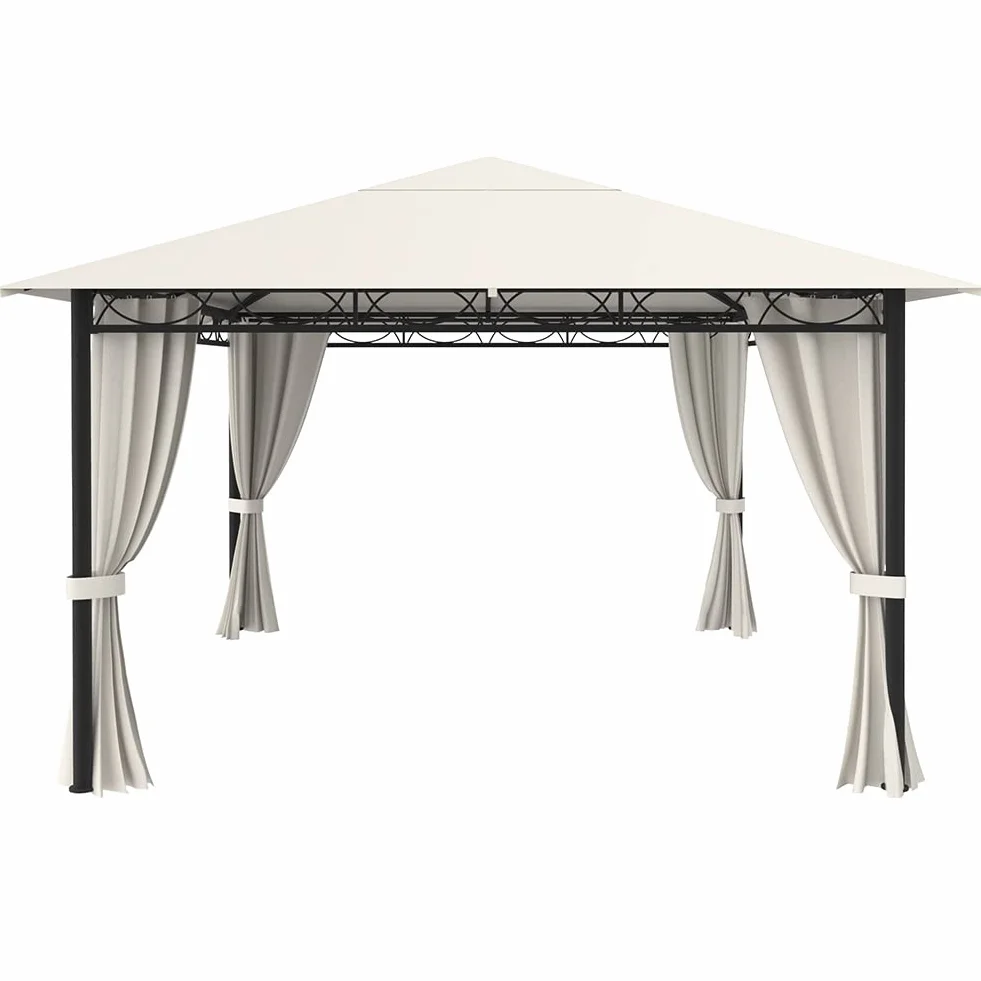 Gazebo da Giardino 3x3 Metri Beige in Metallo Robusto con Tende Chiusura Cerniera Zip Impermeabile Struttura Tubolare Ferro