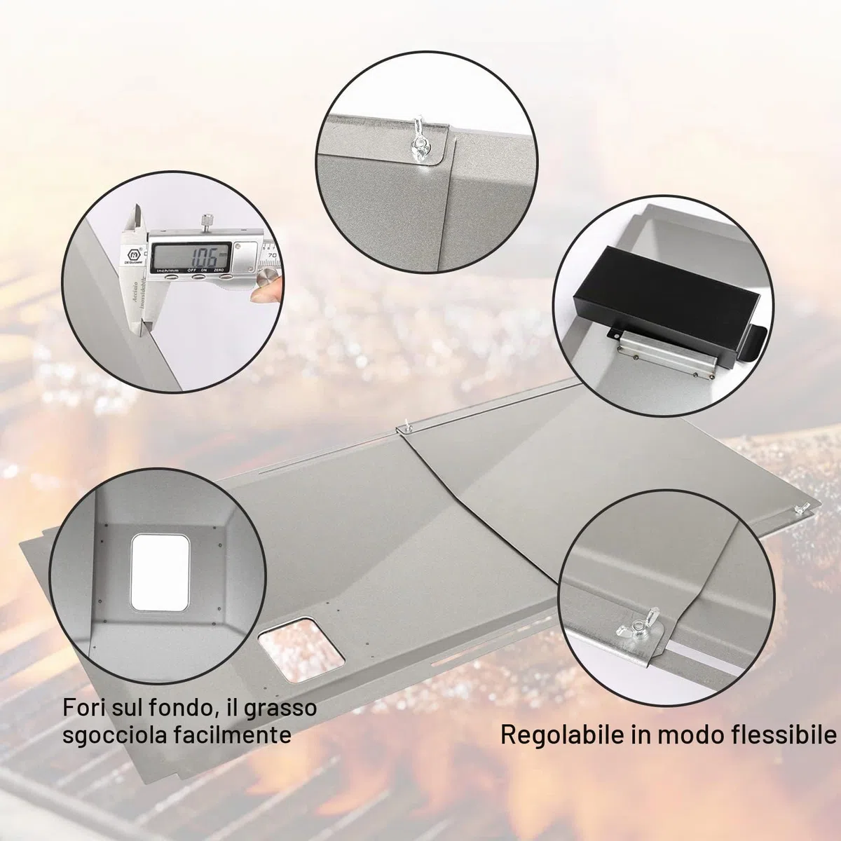 GFTIME vaschetta raccogli Grasso Universale con Vasca di Raccolta da 60 cm Fino a 80 cm per Charbroil, DynaGlo, Nexgrill, Kenmore, Uniflame e Altro Ancora, Regolabile per bruciatori a Gas da 3/4/5