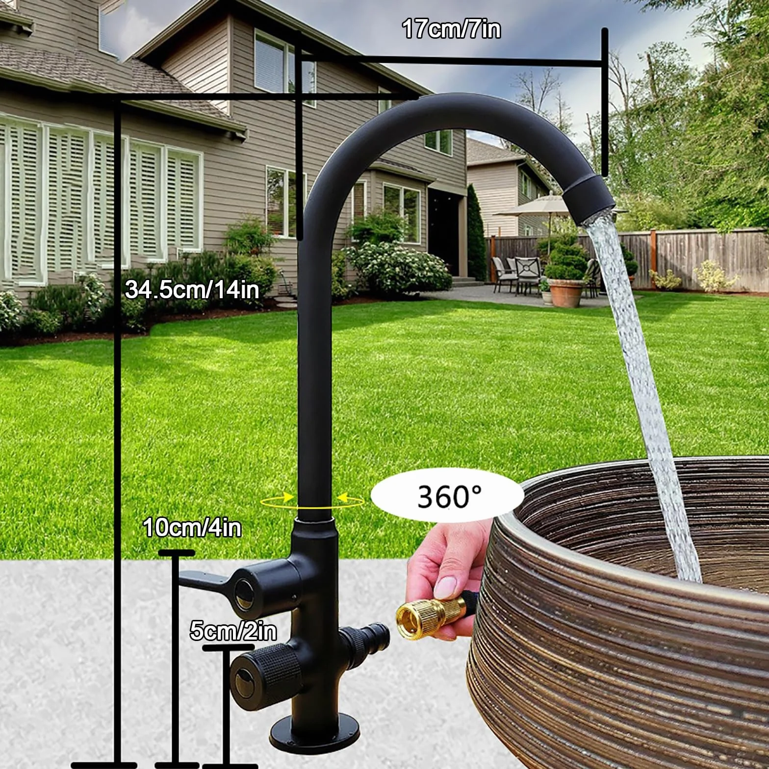 Rubinetto fontana da giardino esterno in ottone antigelo Yard/Hydrant, rubinetto per lavello da cucina commerciale, rubinetto freddo da montare sul ponte con 2 interruttori valvola separati(Negro)