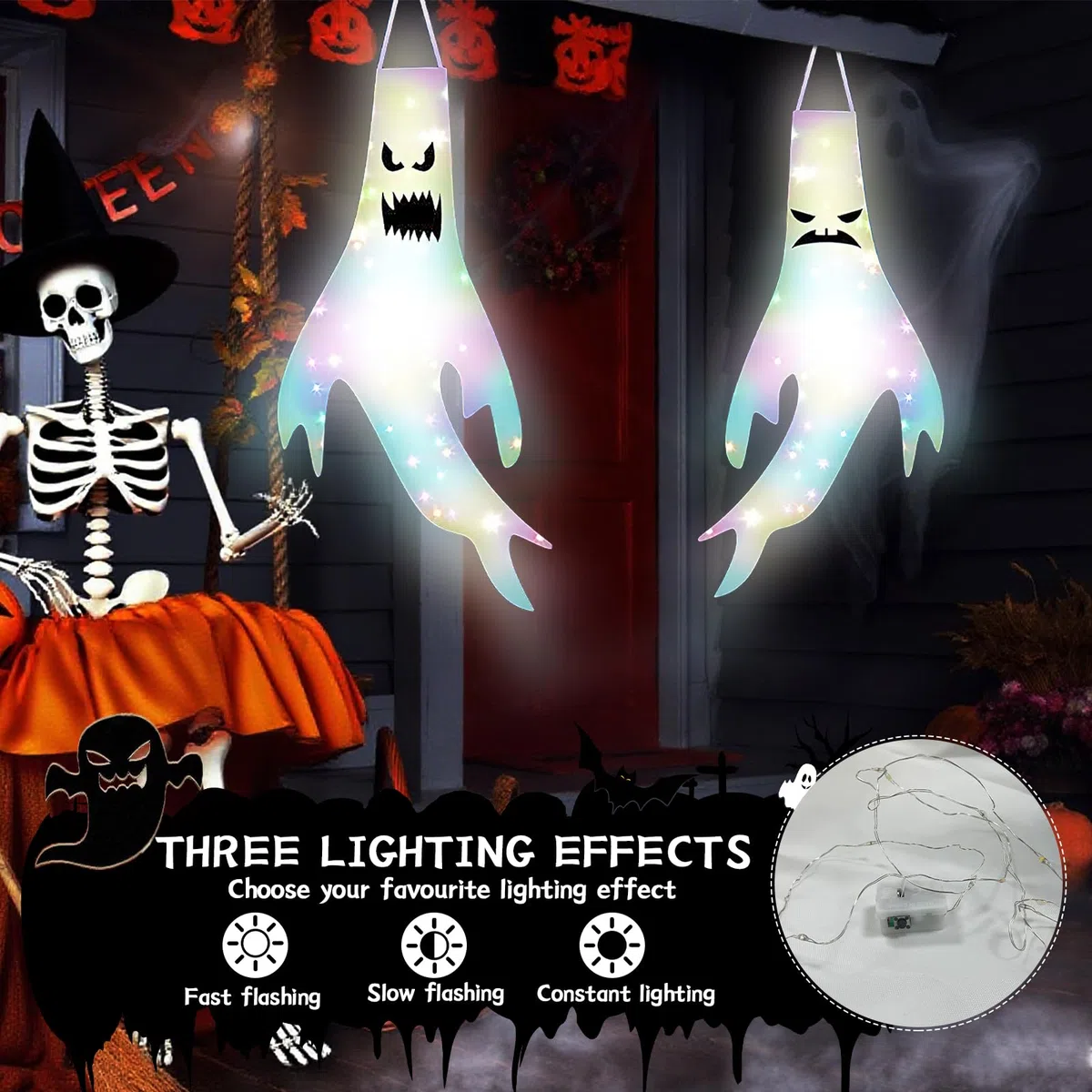 Halloween Fantasmi Windsock con LED, Appendere Fantasma Manica a Vento, Decorazione 2 Pezzi