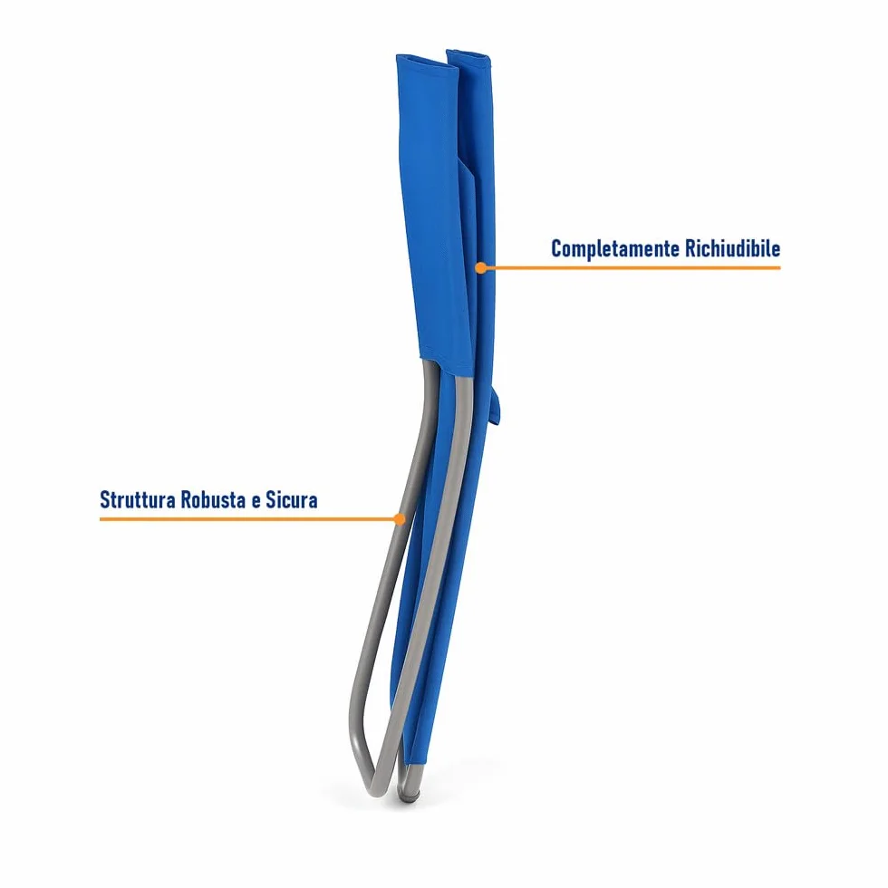 SACAR Spaggina Serena Maxi Pieghevole – Struttura in Ferro Ø22 mm e Perno in Acciaio – Rivestimento in Poliestere con Cuscino Integrato – Ideale per Spiaggia, Campeggio, Giardino, Parco (2 BLU)