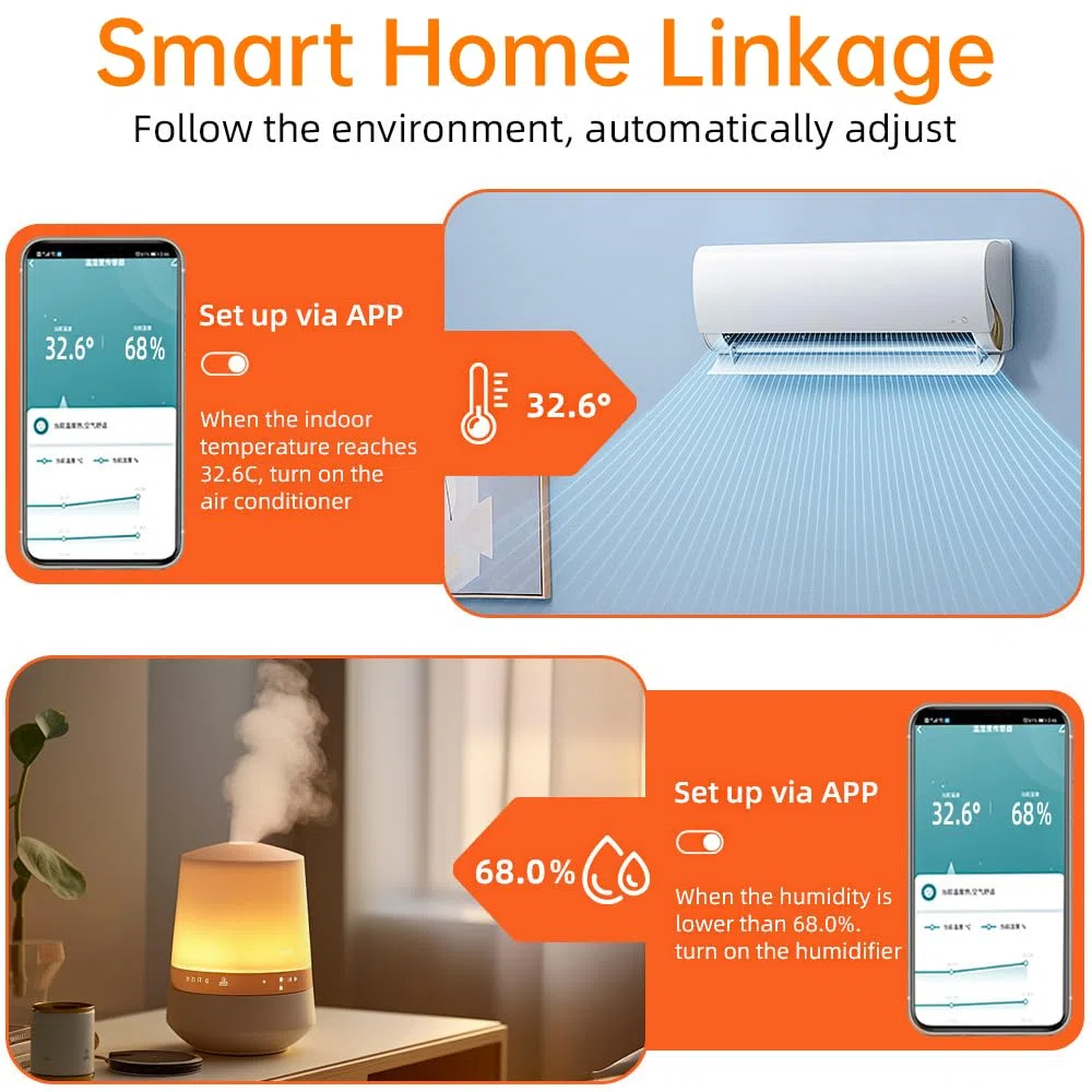 per Tuya Intelligente Temperatura, 4 Pezzi Zigbee Igrometro Termometro, Rilevatore di umidità Temperatura Senza Fili per la Casa Serra