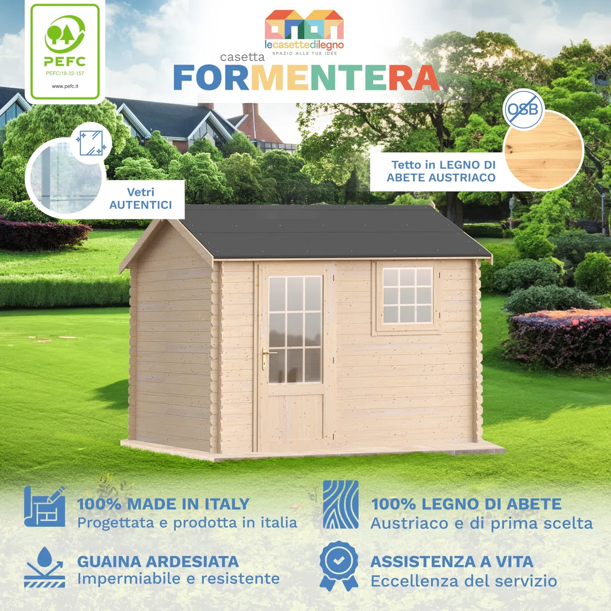 Casetta da giardino in legno per esterno 6 mq 3x2 metri 20mm MADE IN ITALY mod. FORMENTERA casetta in legno, rimessa attrezzi, deposito, box per esterni, con pavimento incluso