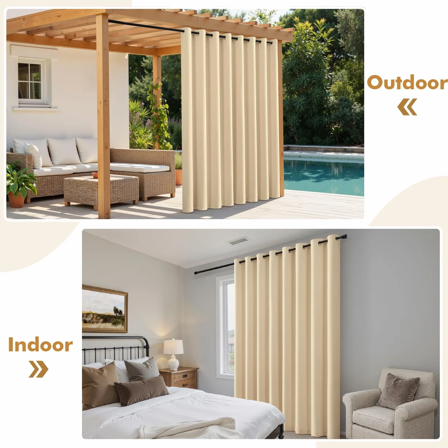 MIULEE Tende da Sole Esterne con Anelli, 2 Pezzi Impermeabili per Balcone, Gazebo, Veranda, Termiche, 132x245cm Beige 132x215cm