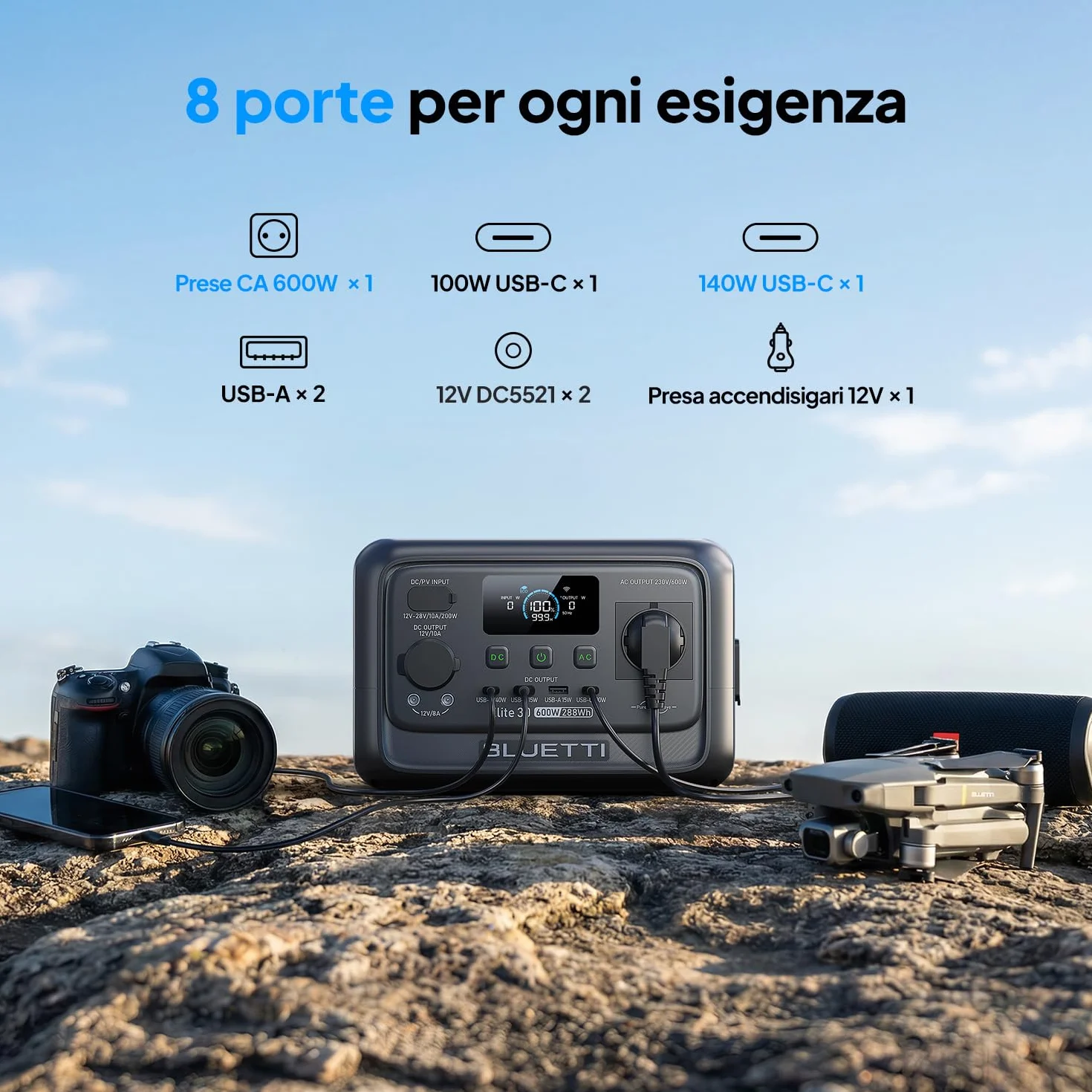 BLUETTI Stazione di Energia Portatile Elite 30 V2, Batteria LiFePO4 da 288Wh, Uscita CA da 600W (Picco 1500W), Ricarica Totale in 70 Minuti, Ideale per Campeggio, Viaggi, Interruzioni di Corrente