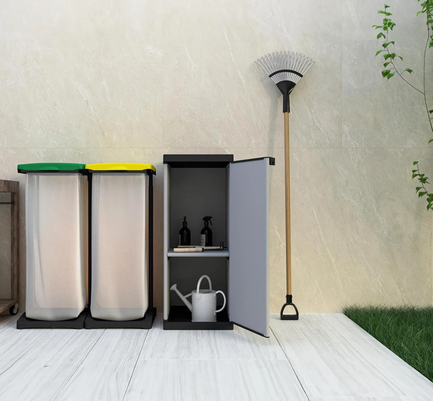 BuyStar Armadio 1 Anta da Esterno 34x40x85h cm, 1 Ripiano Regolabile Interno e Maniglia - Sistema a Incastro, Senza Viti, Idrorepellente, Robusto, Garage, Terrazzo, Officina - Made in Italy