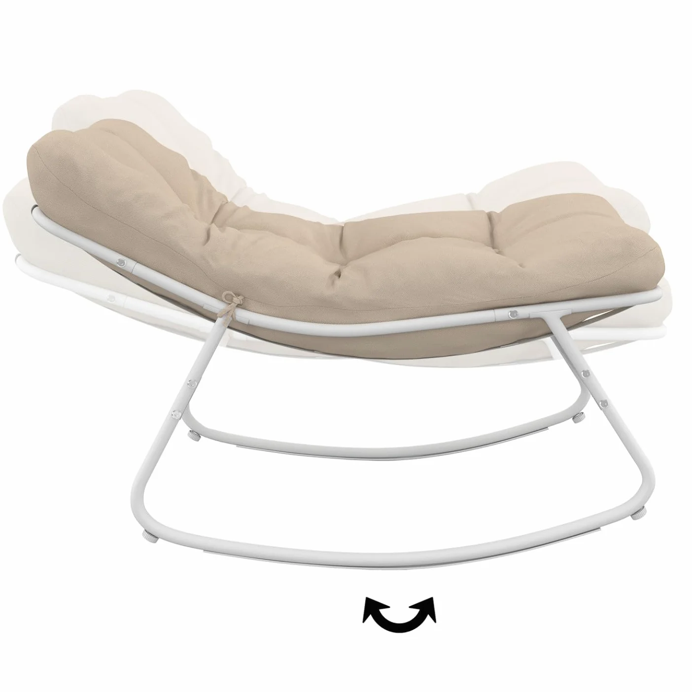 Set di 2 sedie a dondolo da giardino Arona, bianche con cuscini beige