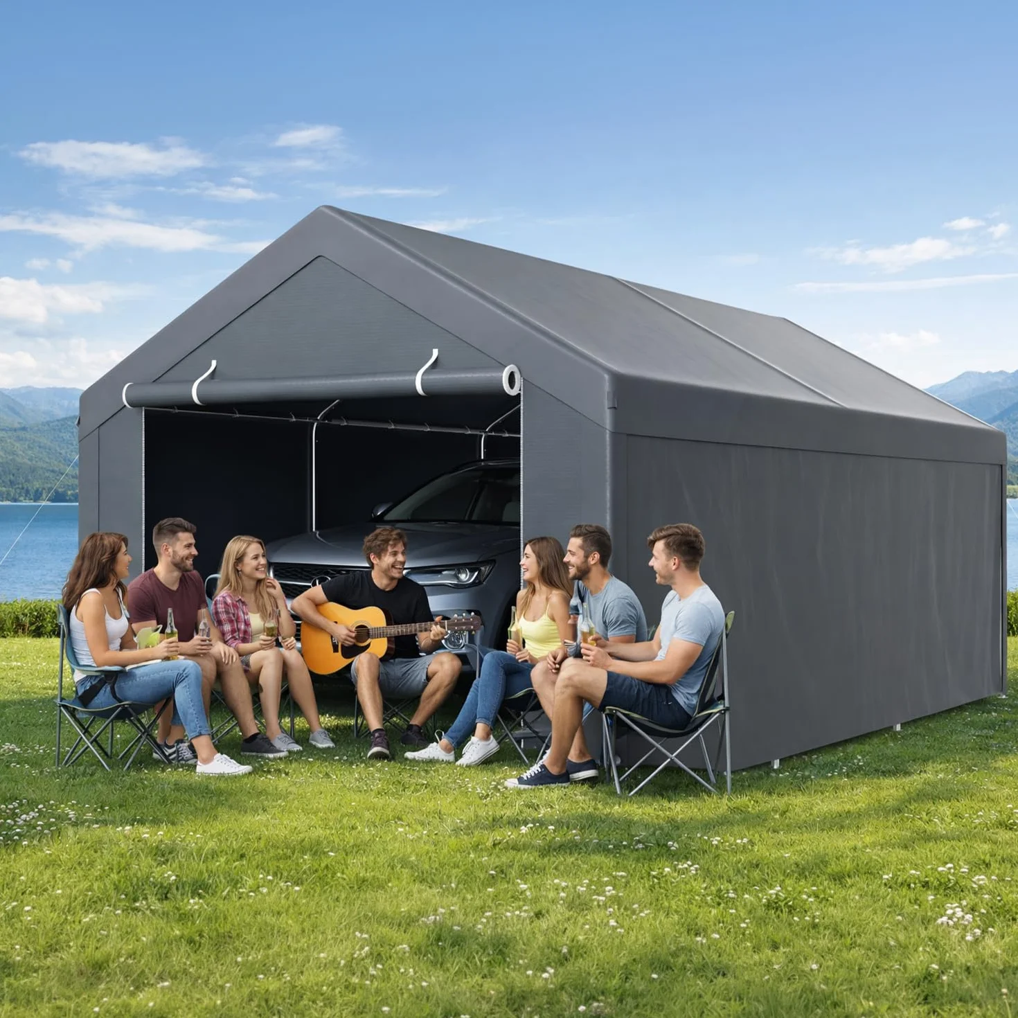 Tenda da garage 3x6 m acciaio zincato PE grigio