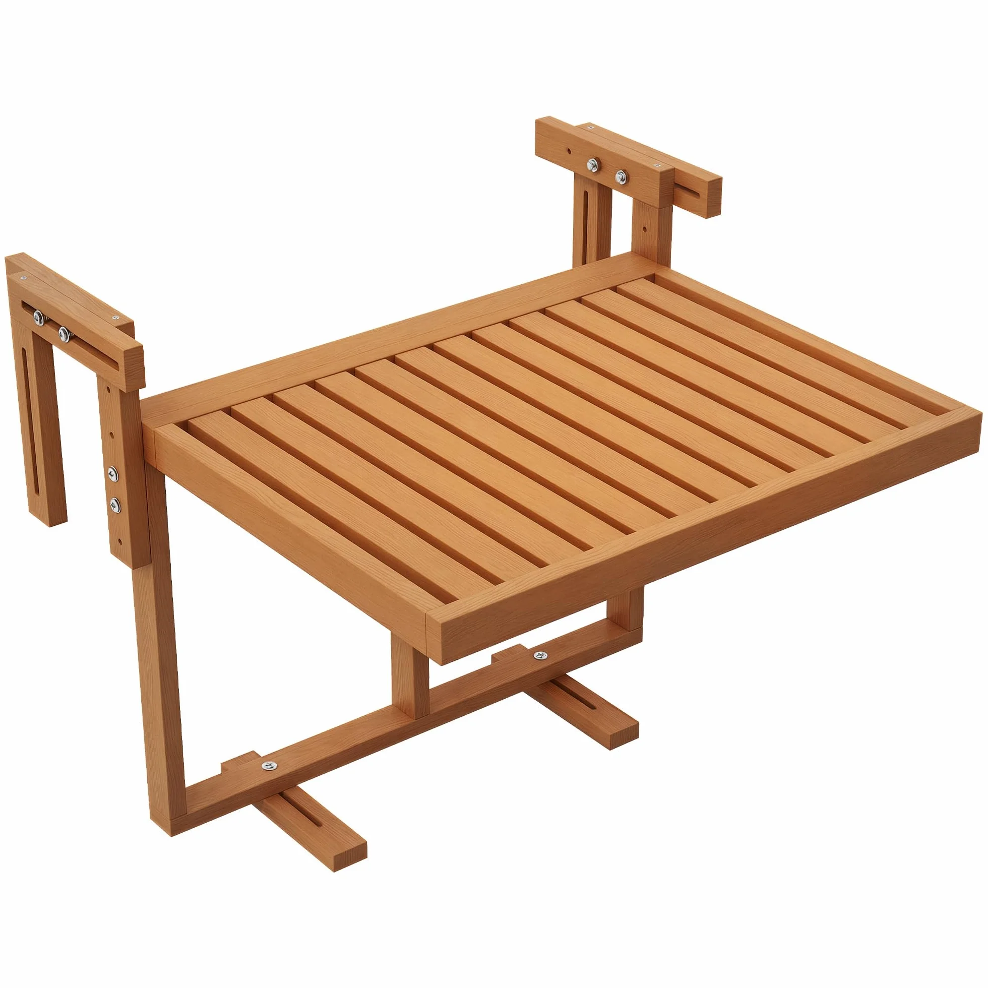 Outsunny Tavolino da Balcone Pieghevole Regolabile in Altezza 40.5-55cm, Legno di Pino, Teak