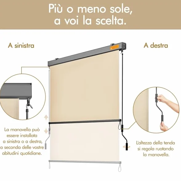 Yaheetech Tenda da Sole Verticale a Rullo Avvolgibile con Manovella Protezione Solare Impermeabile 160 x 250 cm Beige