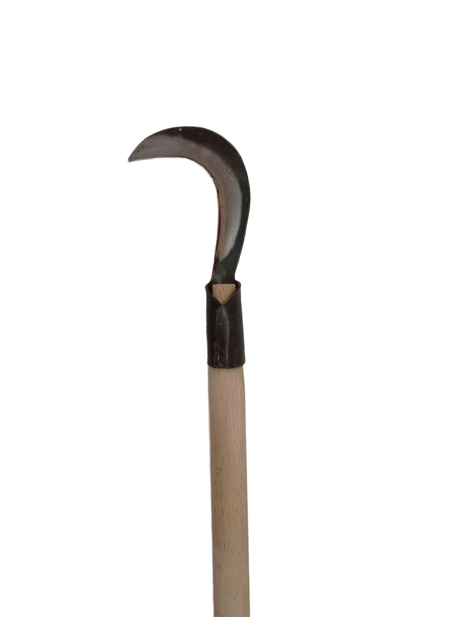 Falce da Giardino con Manico Lungo, Lama Curva in Acciaio, Manico in Legno 80 cm