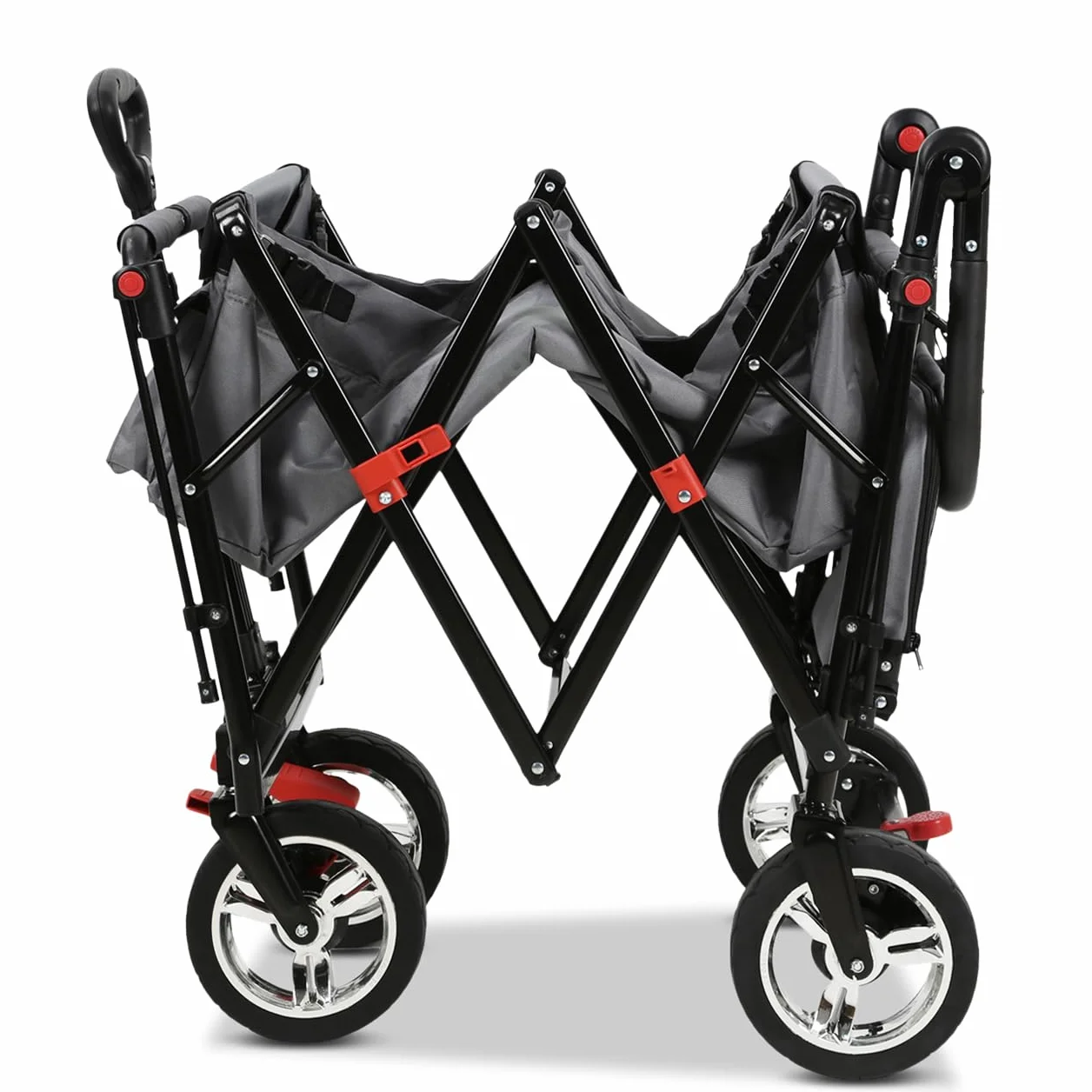 FUXLIFE Carrello Pieghevole FX-CT800 Grigio • Bollerwagen richiudibile con spazio extra per le gambe • Tettuccio parasole e ruote larghe • Volume 105 L e portata 75 kg