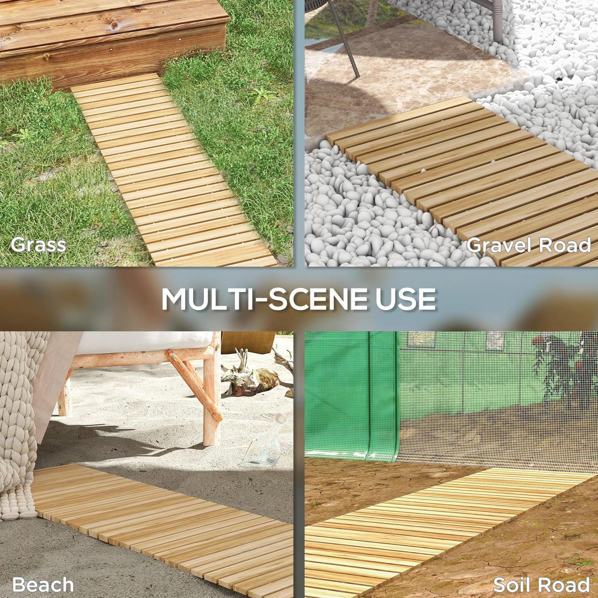Outsunny Sentiero da Giardino in Legno 120x38 cm Dritto all'aperto Roll Up Outdoor Resistente alle intemperie Passerella Decorativa da Giardino per Matrimonio in Spiaggia Festa Naturale