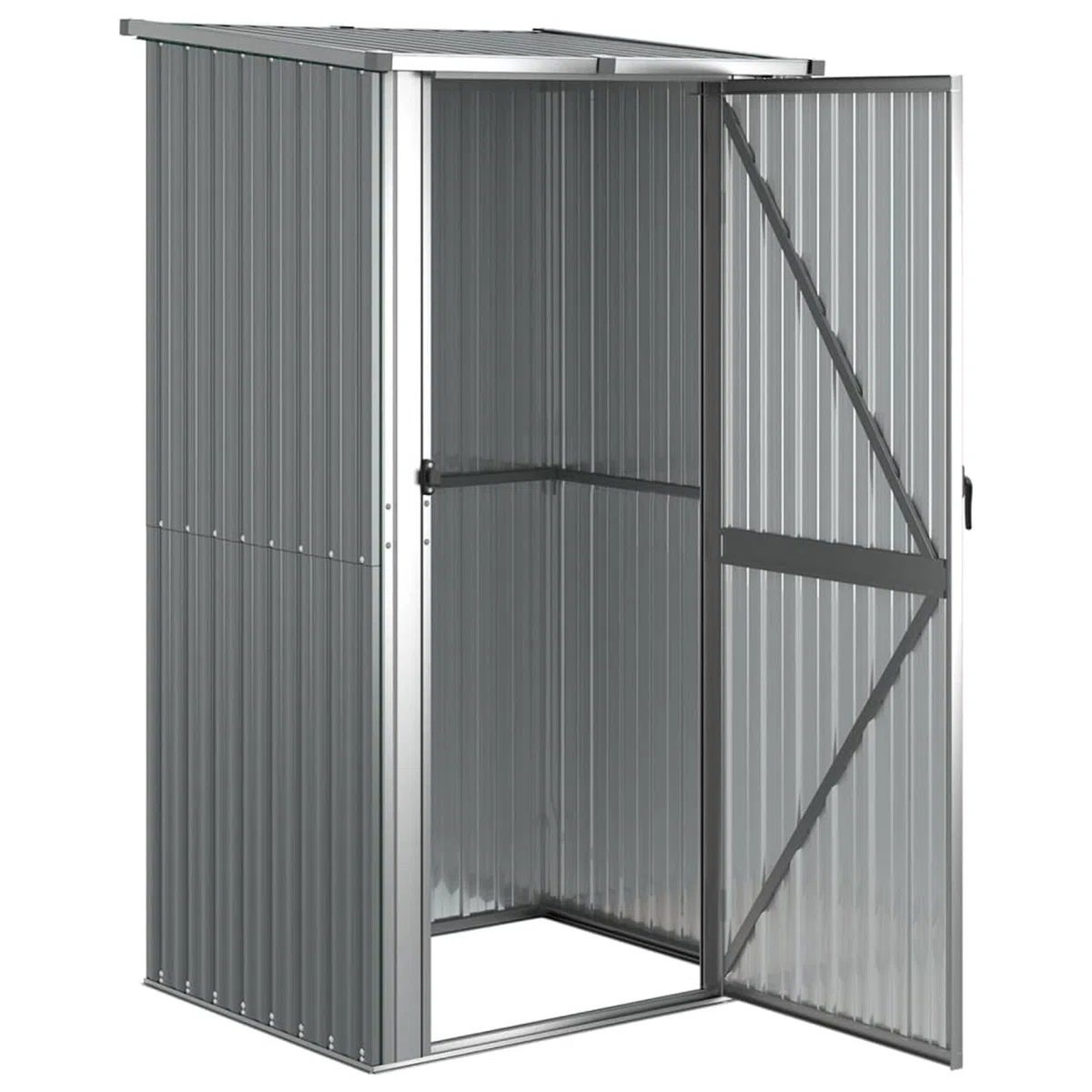 Gecheer Casetta per giardino in acciaio zincato, grigio, 118,5 x 97 x 209,5 cm, utensili in acciaio, cassetta degli attrezzi