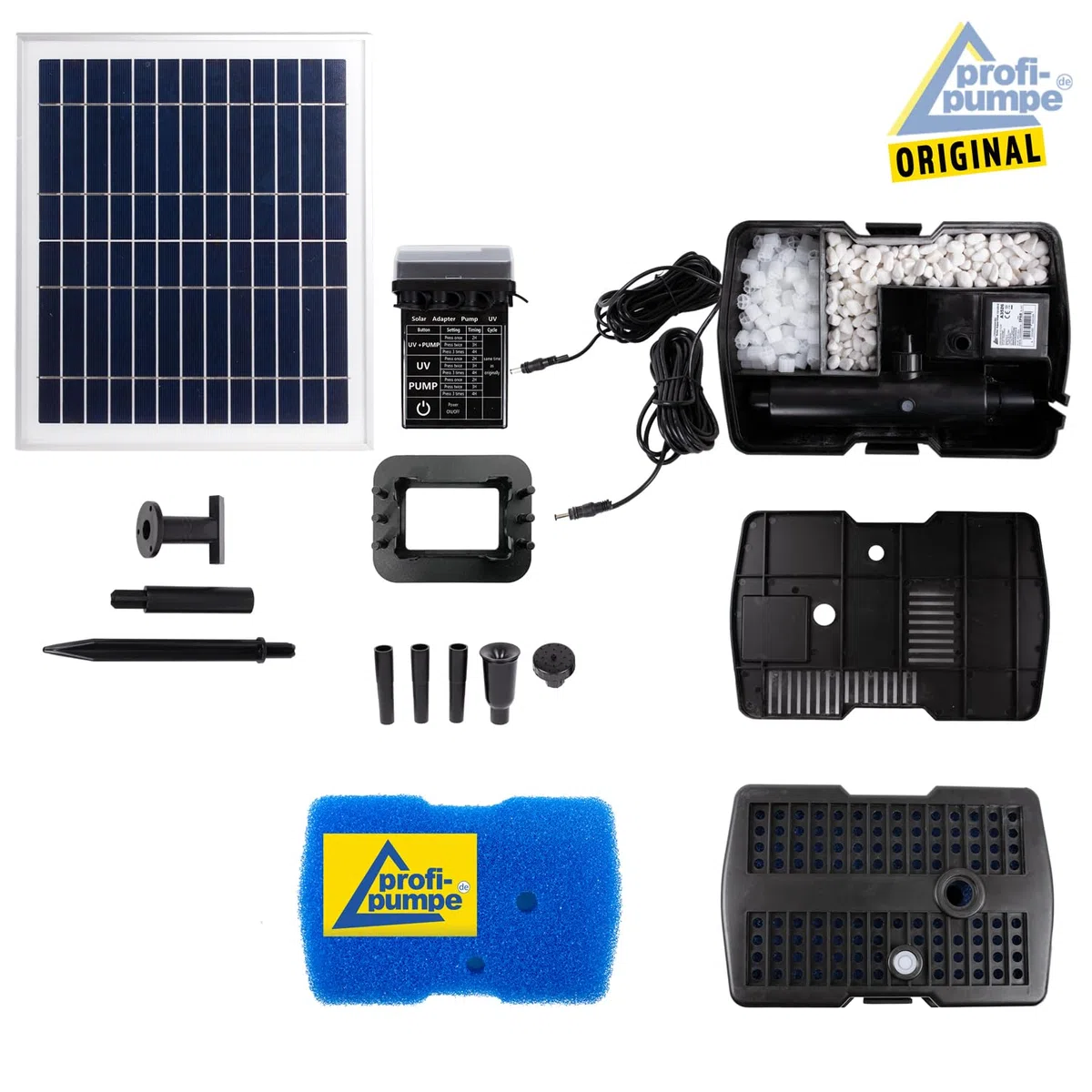 Innovativo filtro solare per laghetto, pompa solare per laghetto, fontana a energia solare, per laghetto da giardino, pannello solare in robusto telaio in alluminio (Solar Aqua-Vital 12-UV-C)