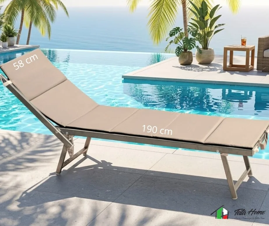 SET 2 PEZZI Materassino Prendisole Pieghevole Cuscino Imbottito per Sdraio Poltrona Relax Lettino Spiaggia Trasportabile Salvaspazio Resistente Acqua Sabbia Misura 58x190 cm Mod. Fisar Colore Beige