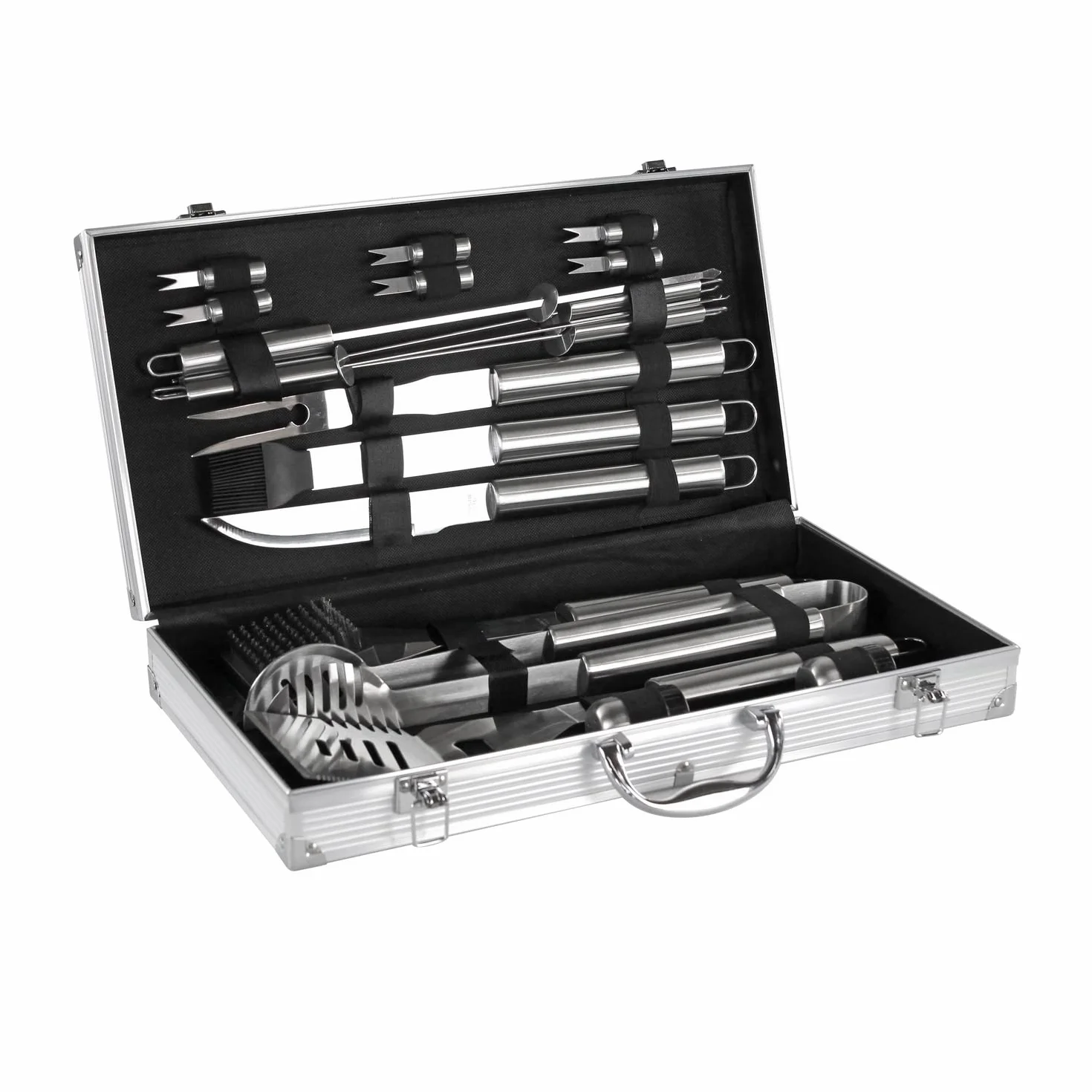 Mastercook - Kit Accessori Professionali In Acciaio Per Barbecue Con Valigetta, Set Accessori Bbq Con Pinze, Forconi, Spatola E Spazzole, Valigetta Attrezzi Barbecue