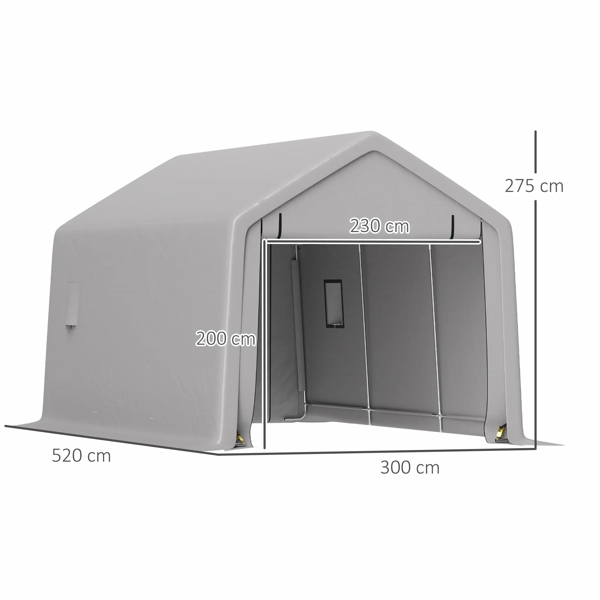 Outsunny Carport tenda da garage 3 x 5,2 m, tettoia per auto all'aperto, tenda di stoccaggio con porta avvolgibile rimovibile, tettoia per auto, camion, barca, grigio