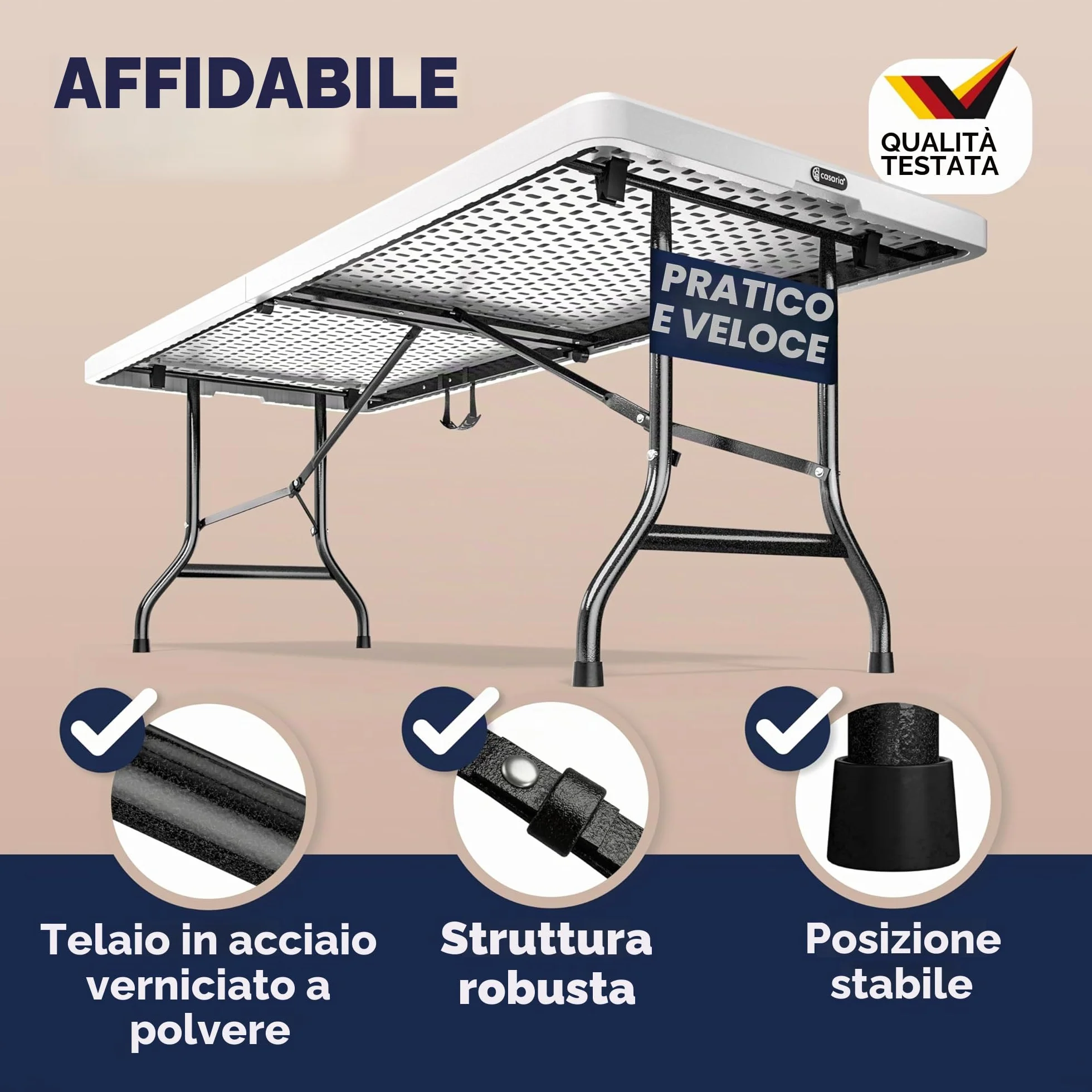 Casaria Tavolo da Giardino Pieghevole 220x70 cm Rettangolare per 10 Persone Bianco