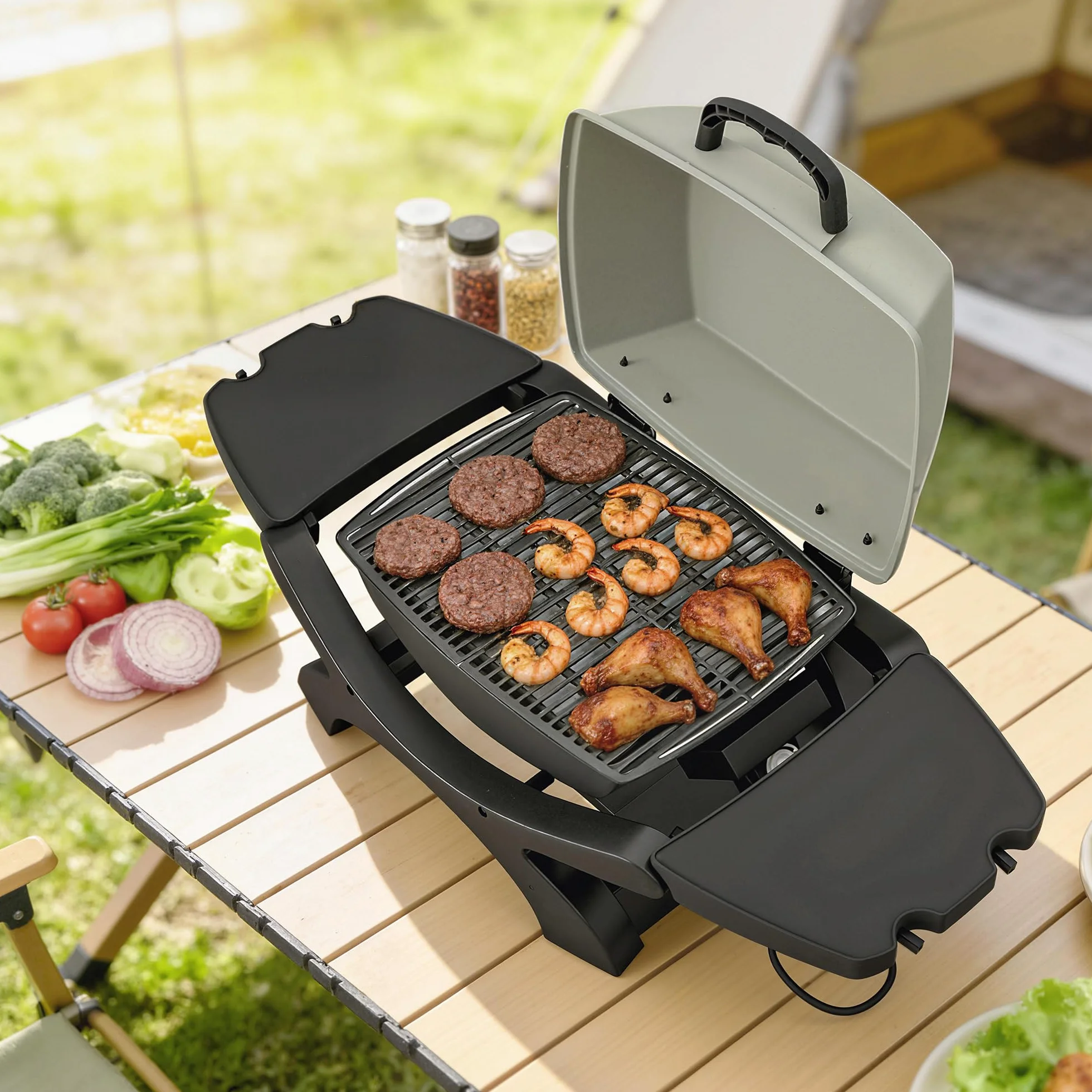 Outsunny Griglia Elettrica da Tavolo 2300W Barbecue Portatile Antiaderente Nero
