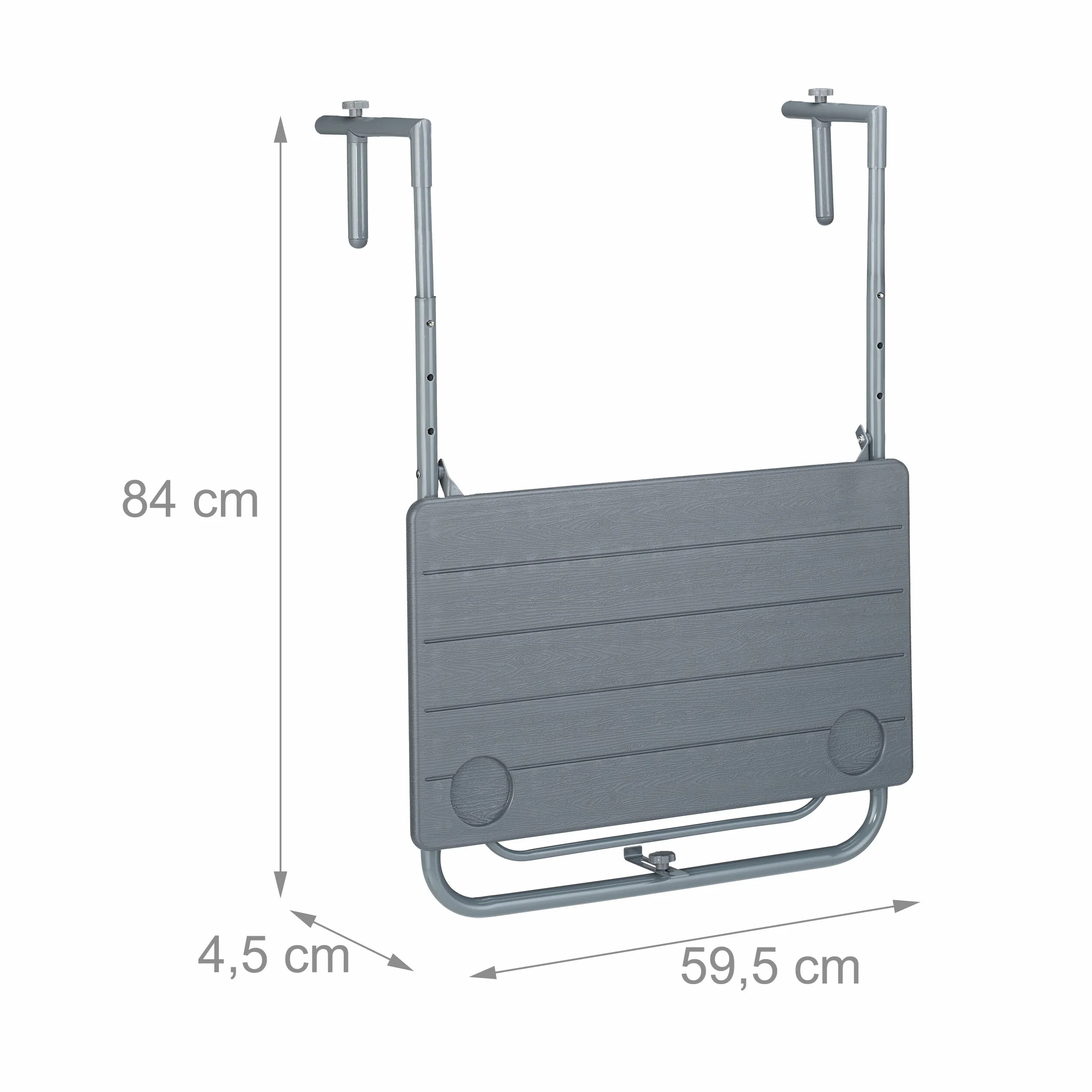 Relaxdays Tavolino da Balcone Pieghevole, 59,5 x 60 cm, Mini Tavolo Appeso, Regolabile in Altezza, Salvaspazio, Grigio