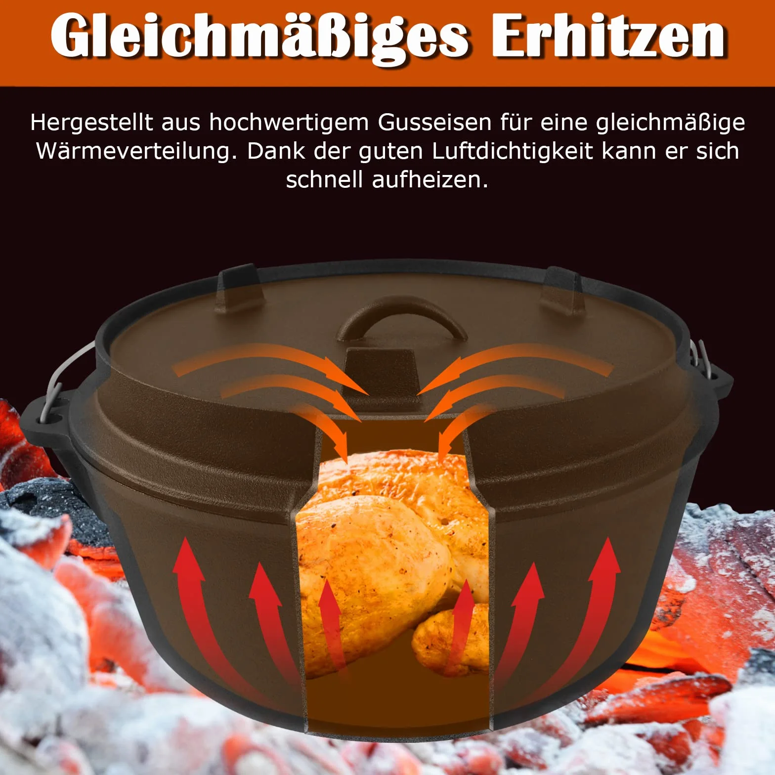 UISEBRT Dutch Oven Set in scatola di legno - Set Forno Olandese con forno olandese, molti accessori in Ghisa, già cotto, con Dutch Oven, padella e coperchio