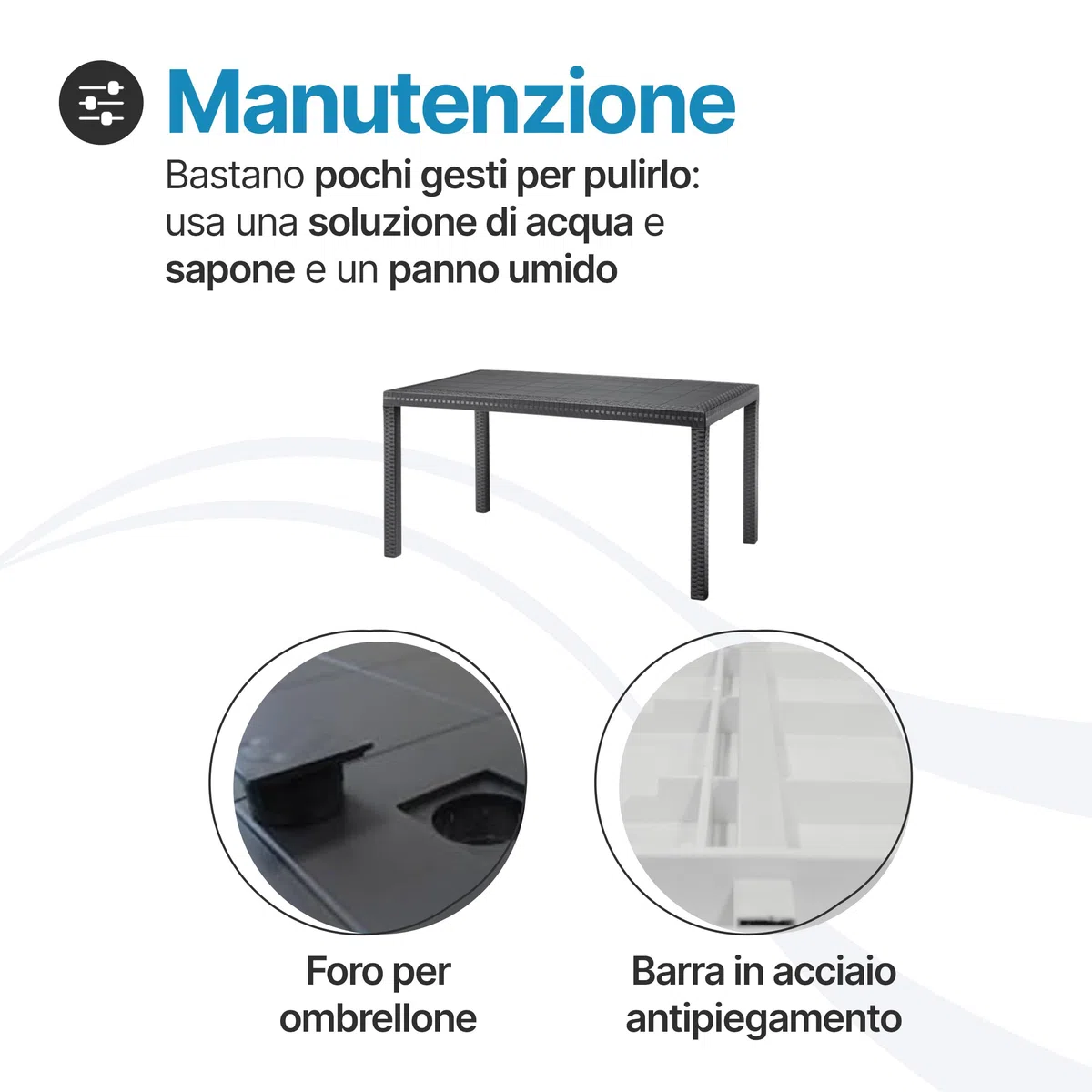 Tomaino - Tavolo Da Giardino In Plastica Rettangolare in Stile Rattan - Tavolo da Esterno 6 Posti Ideale per Pranzi all'Aperto - Per Giardino, Veranda o Terrazza - Nero