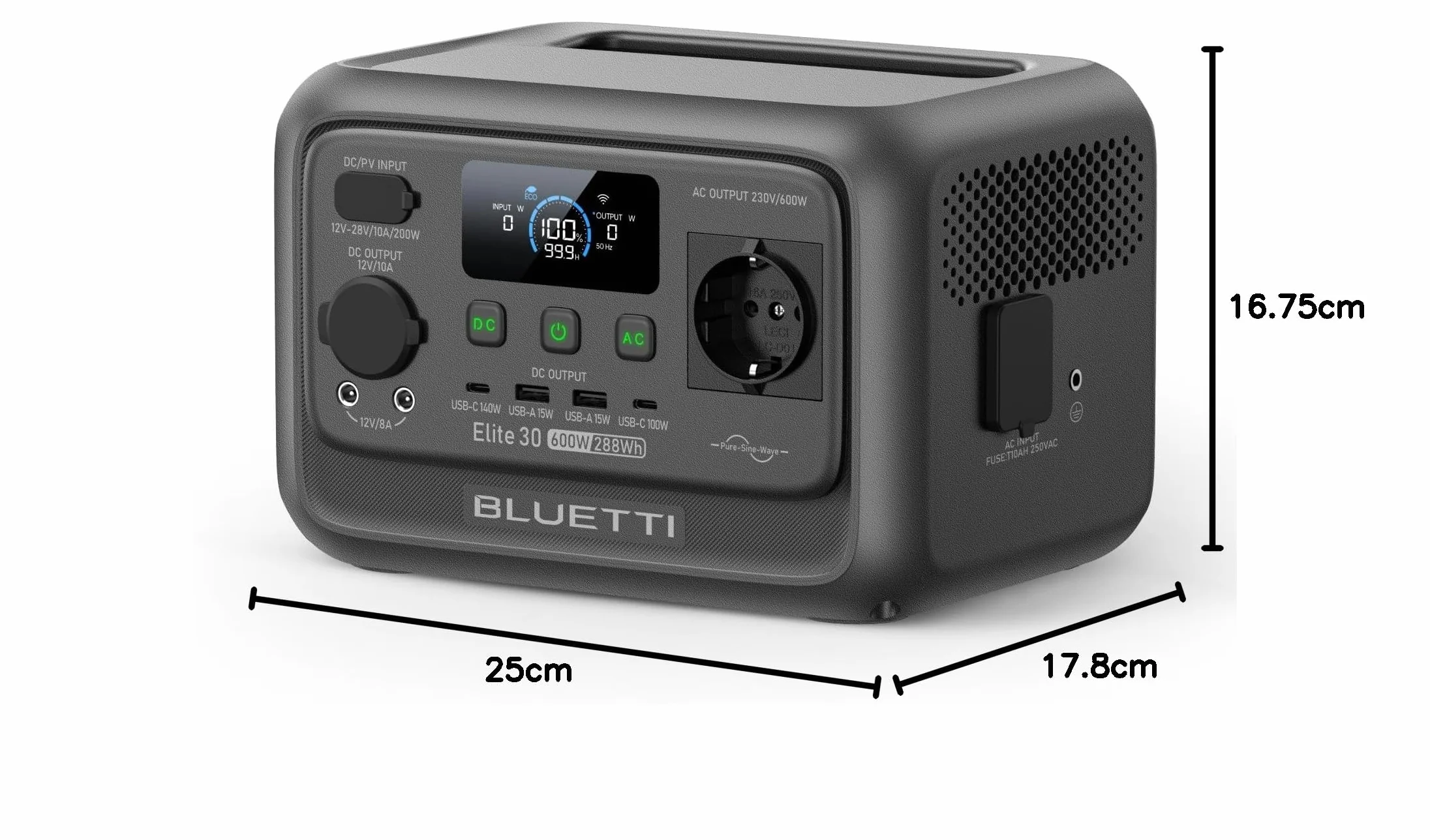 BLUETTI Stazione di Energia Portatile Elite 30 V2, Batteria LiFePO4 da 288Wh, Uscita CA da 600W (Picco 1500W), Ricarica Totale in 70 Minuti, Ideale per Campeggio, Viaggi, Interruzioni di Corrente