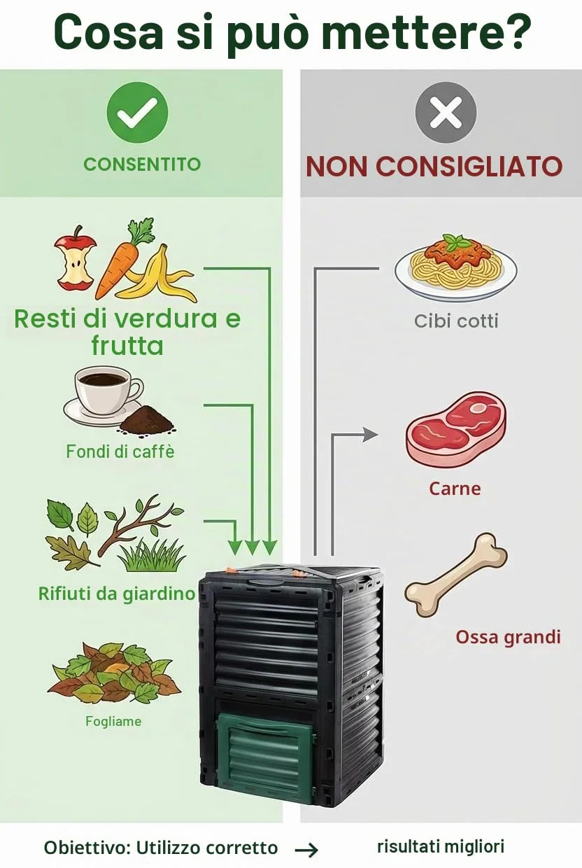 Compostiera termica da giardino, 300 l, di alta qualità, con coperchio ribaltabile, in plastica riciclata, 83 x 61 x 61 cm, prodotto UE