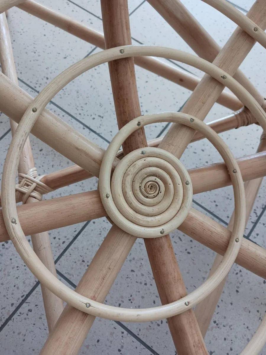 Poltrona in rattan naturale Papasan Ø 115 con cuscino, rotonda per esterno giardino veranda