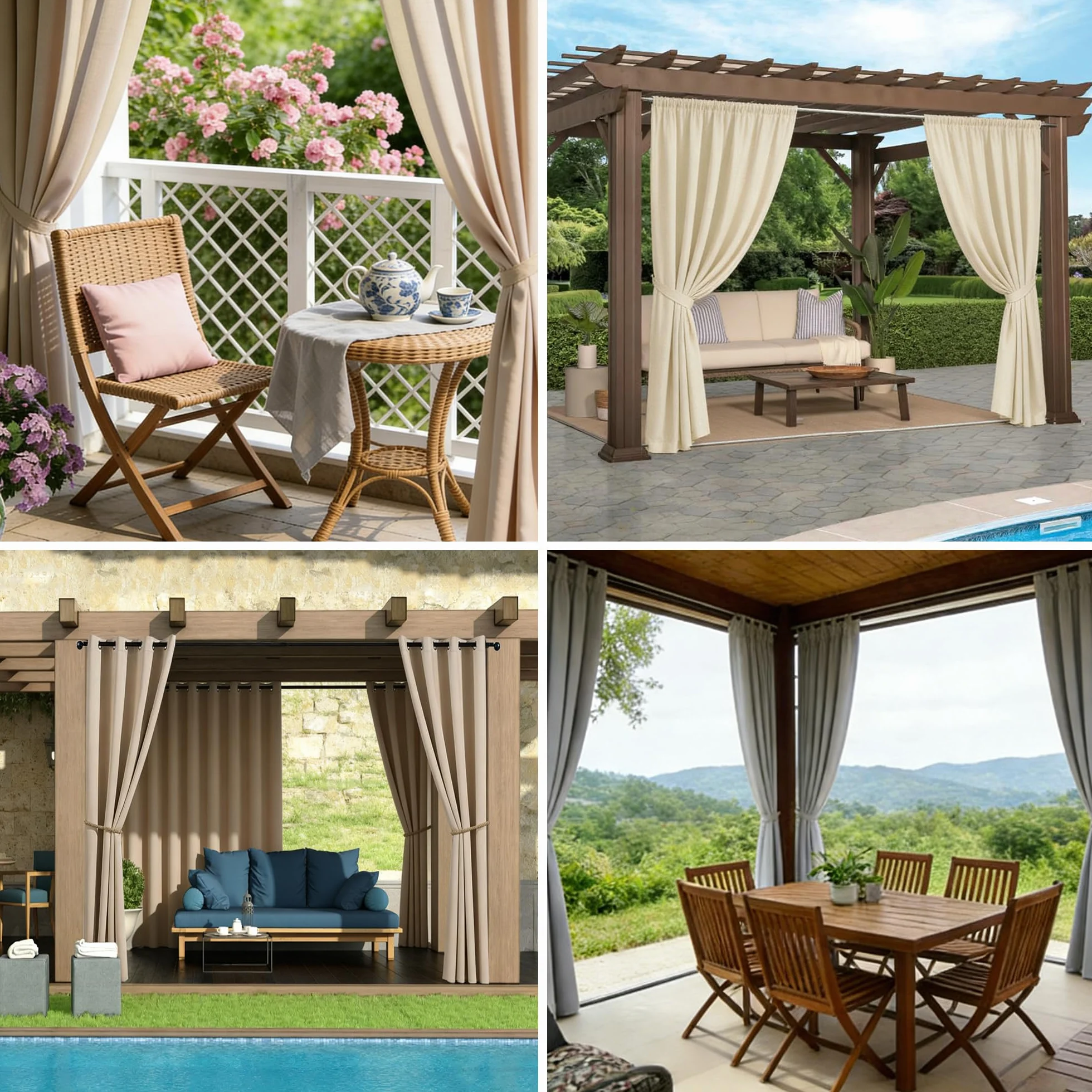 Tende da Sole per Esterno con Anelli - 1 Pezzo. Tessuto antivento, idrorepellente, 23 Colori, Protezione Solare Privacy per Balcone Gazebo Pergola Veranda - 254L x 241A cm