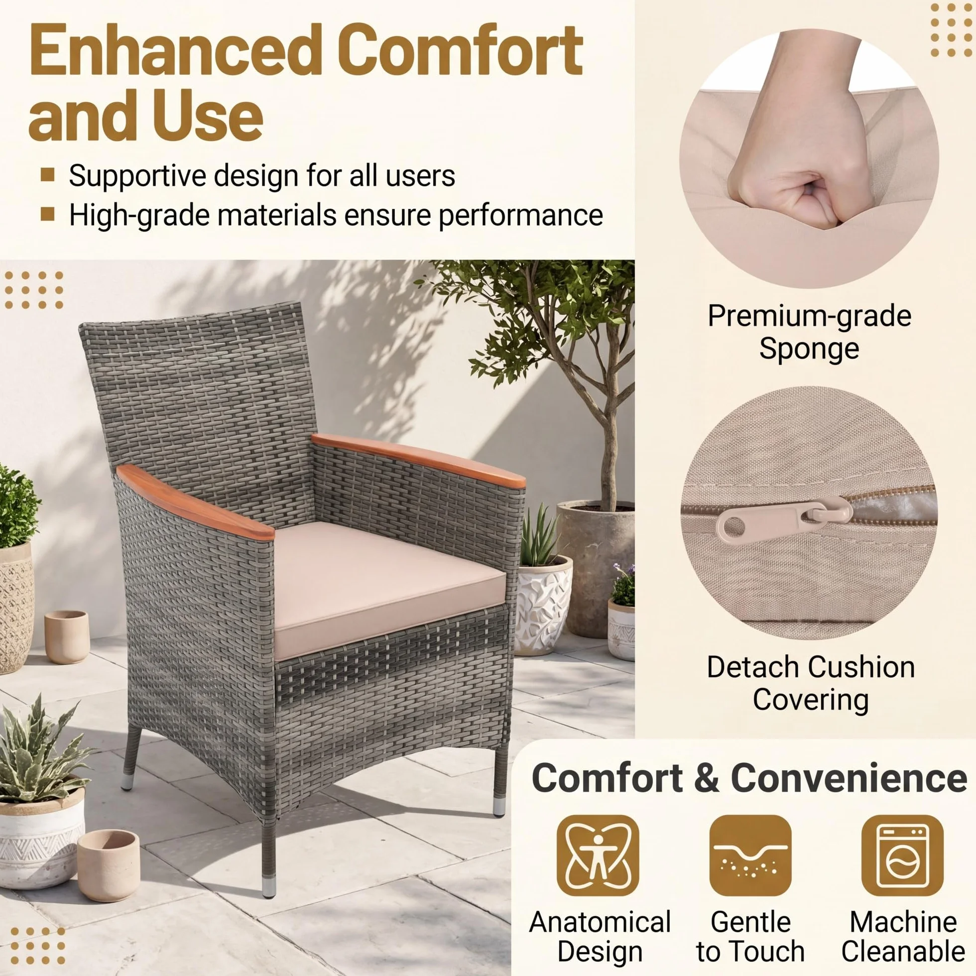 GIANTEX Set di mobili da giardino 9 pezzi, tavolo e sedie in rattan, grigio
