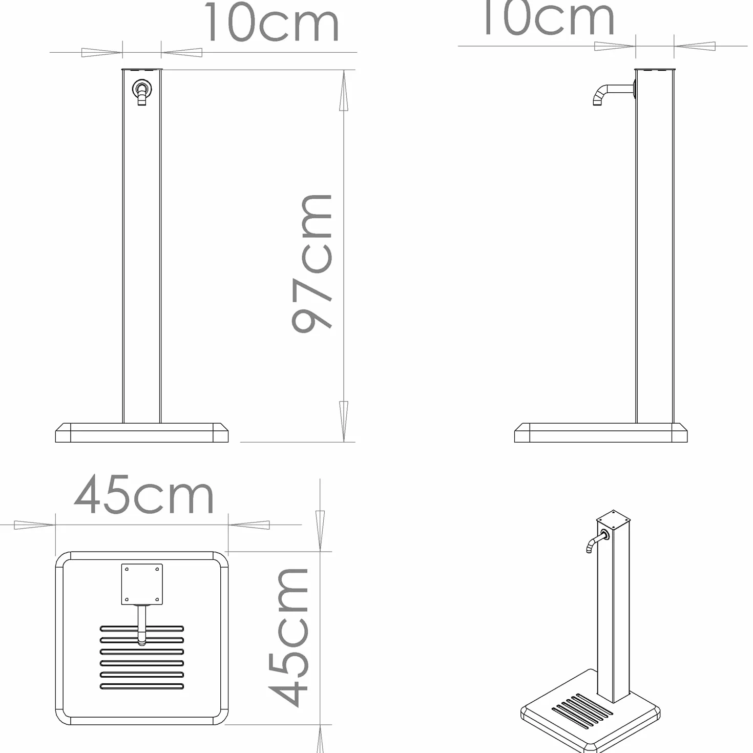 Fontana da Giardino Antracite con Base in Cemento, Fontana da Esterno in Acciaio Verniciato, Rubinetto in Ottone con Tubo Flessibile e Raccordo e portatubo, Fontanella per Esterni Made in Italy