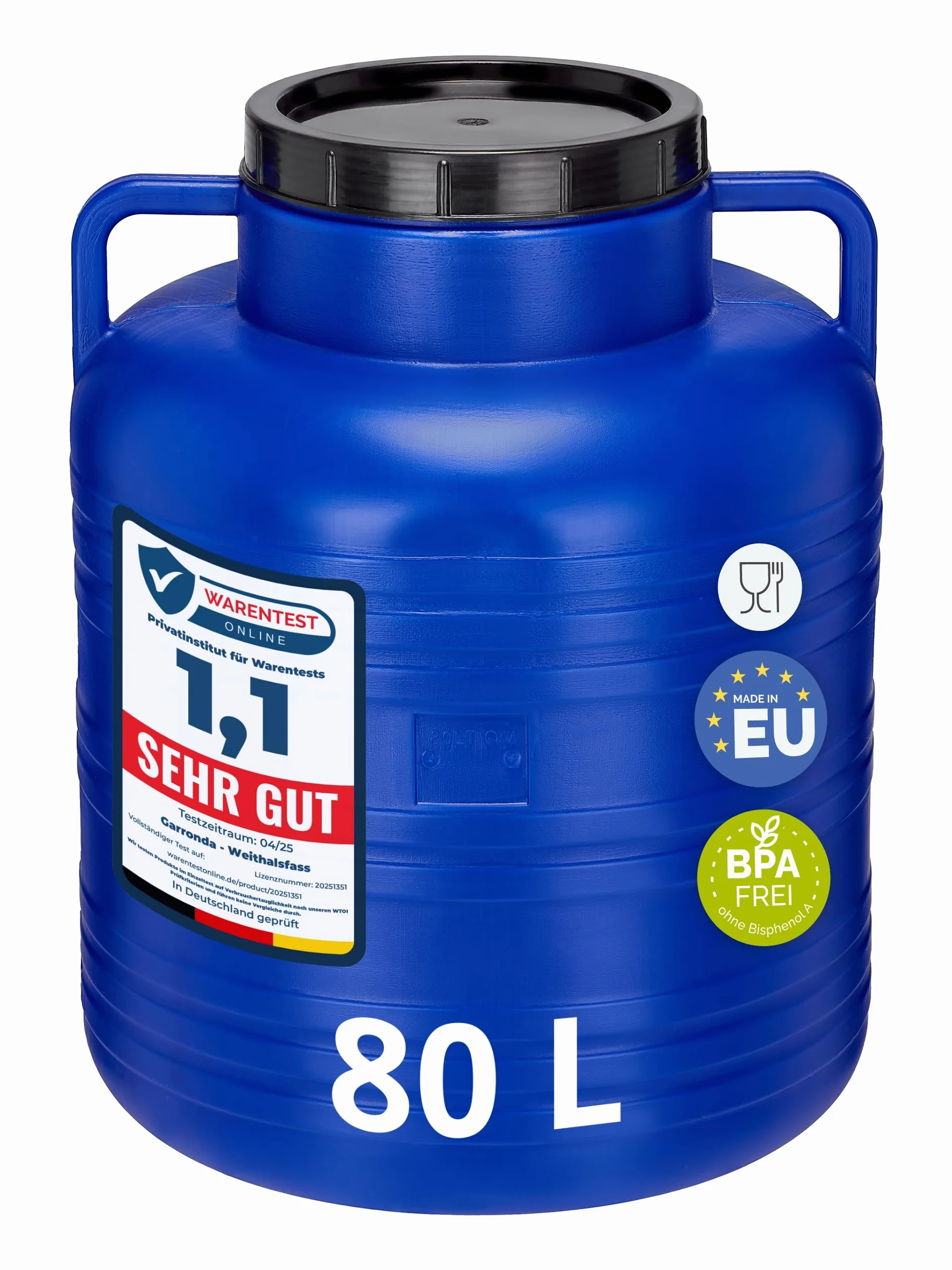 Garronda bidone plastica BPA-free 80 litri per alimenti tanica acqua cisterna con coperchio Blu
