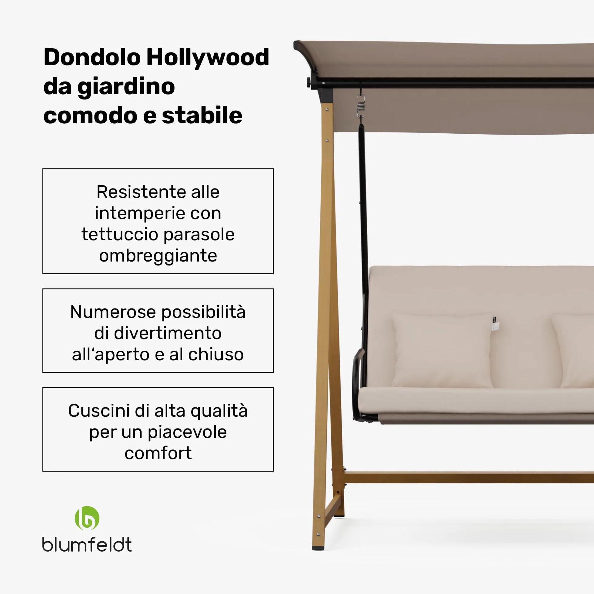 Blumfeldt ZenGrove - Dondolo da Giardino, Dondolo da Esterno a 2 Posti con Tettuccio Regolabile, Telaio in Acciaio Verniciato a Polvere, Cuscini Spessi, Capacità: 160 kg