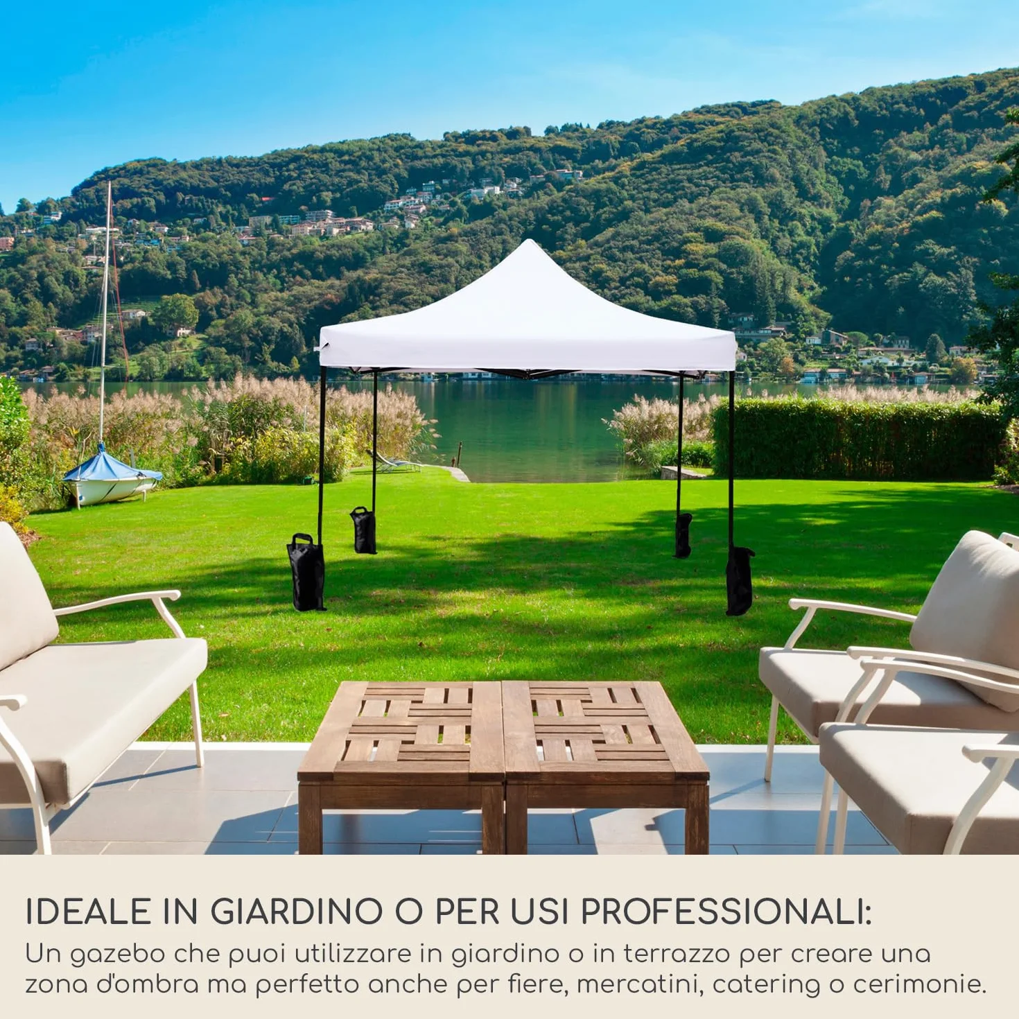 Rebecca Mobili Gazebo Tendone a Fisarmonica 3,1 x 3 x 3 mt Poliestere Metallo Bianco con Custodia e Pesi