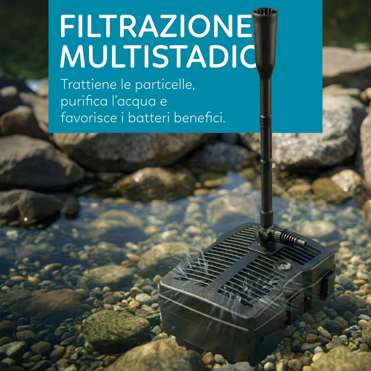 AQPOND Unity Filtro Interno per Laghetto 3 in 1 con Pompa Fontana e Sterilizzatore UV 9W – Sistema Completo di Filtrazione con Giochi d’Acqua per Laghetti da Giardino