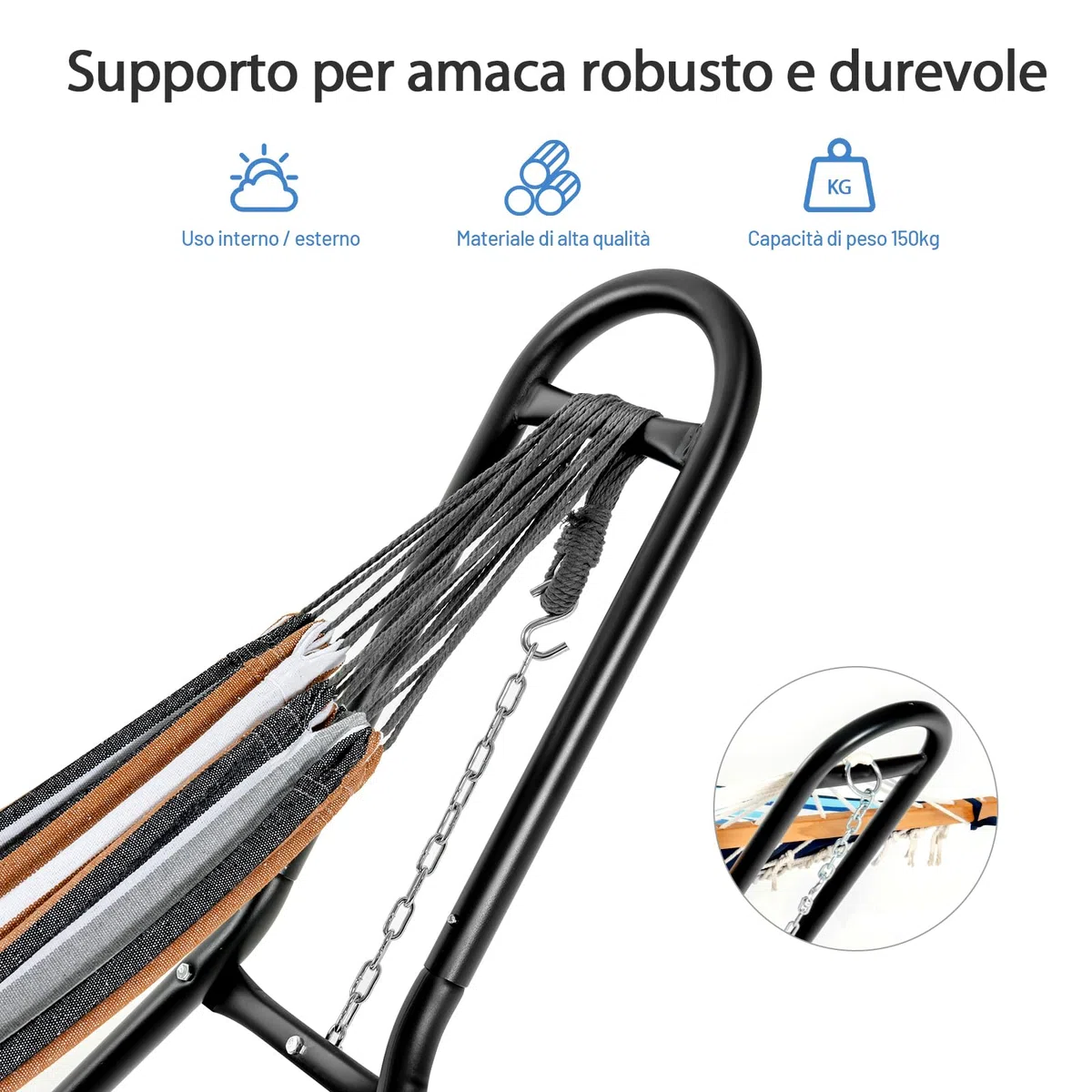 COSTWAY Supporto Universale, Telaio per Amaca Regolabile, Capacità 200 kg, 2 Persone, Adatto per Amache da 2,75 a 3,6 m di Lunghezza, per Terrazza Esterna Coperta da Giardino, Nero (amaca non inclusa)