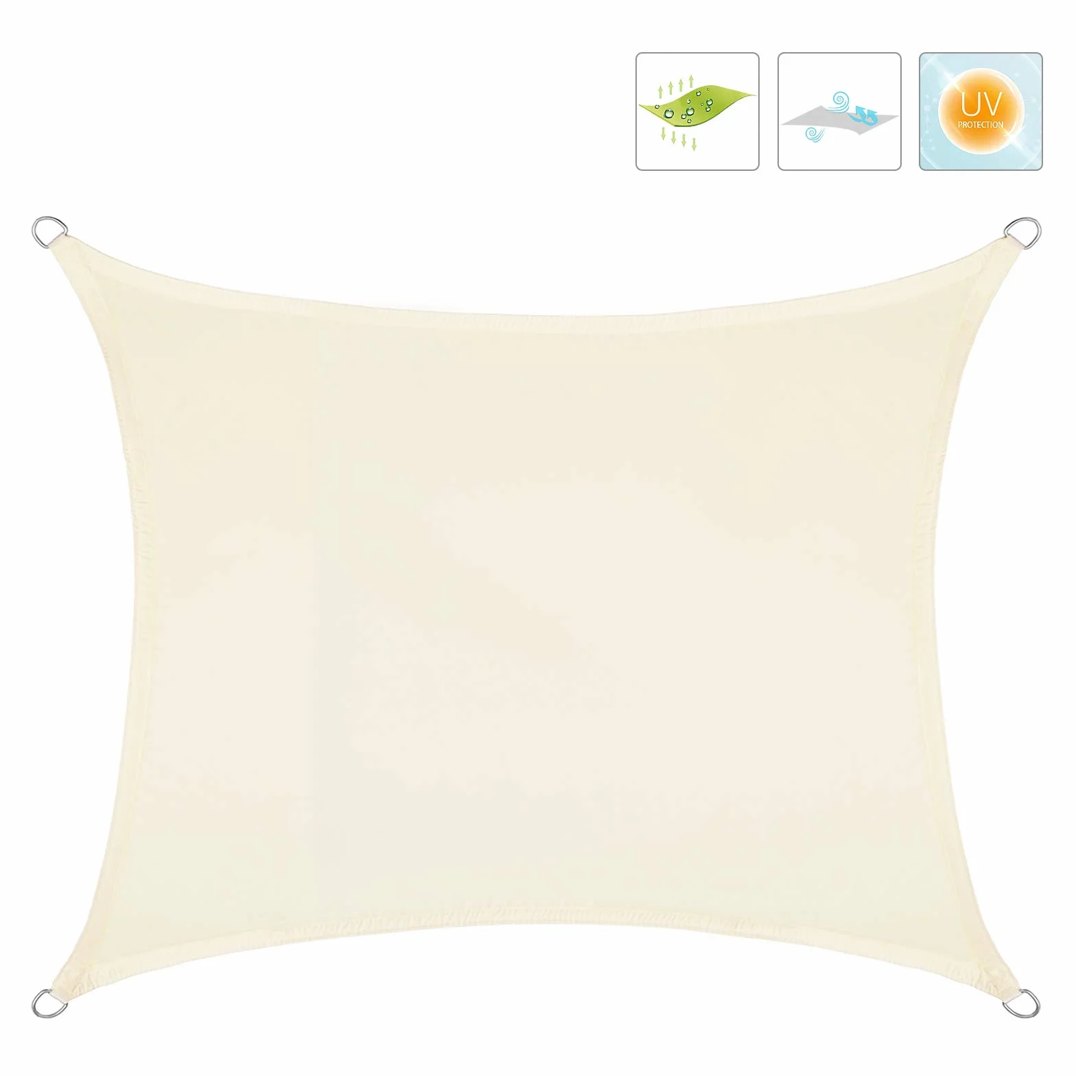 Tenda Parasole LARMNEE PES 3 x 4 m Vela Ombreggiante 93% UV Resistente all'Acqua 1000 mm Beige